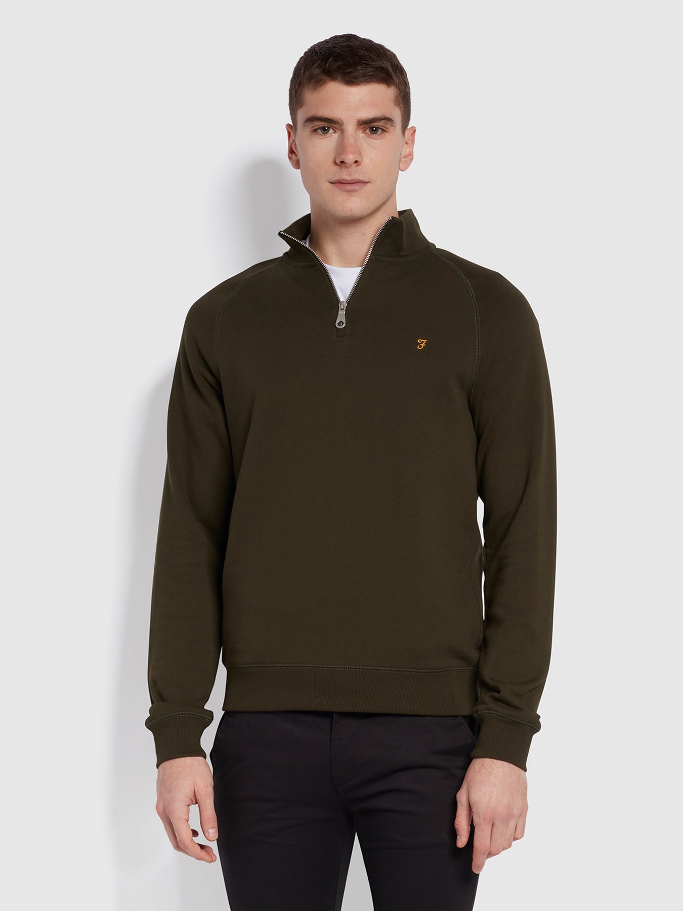 View Farah Jim Organic Cotton Quarter Zip Sweatshirt In Evergreen Green Mens information