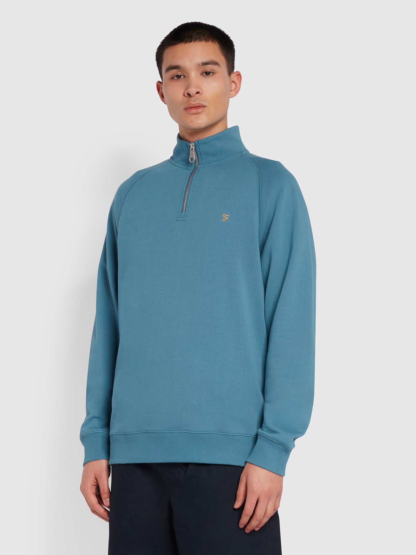 View Jim Slim Fit Organic Cotton Quarter Zip Sweatshirt In Saxe information