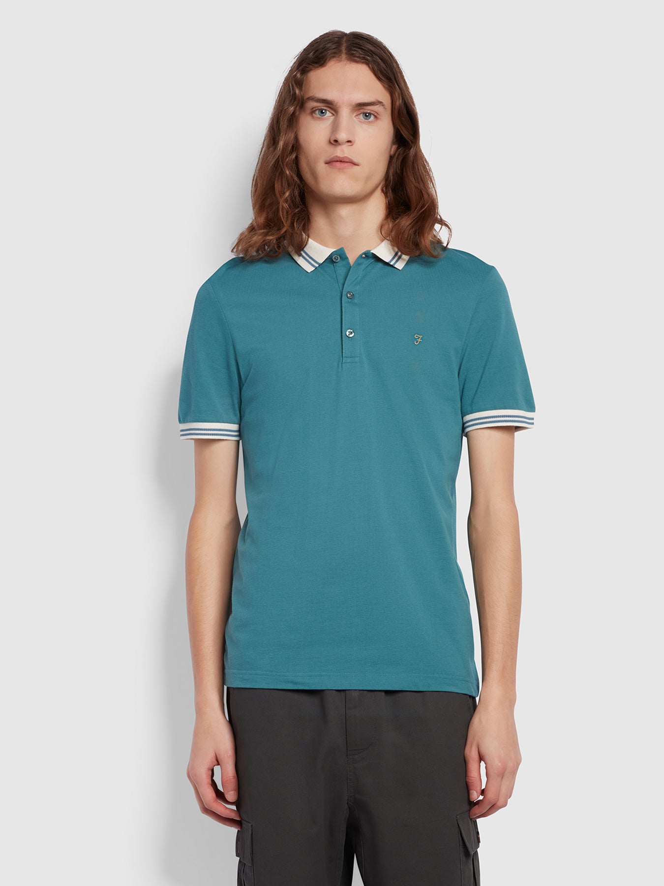 Farah Stanton Slim Fit Short Sleeve Tipped Polo Shirt In Blue