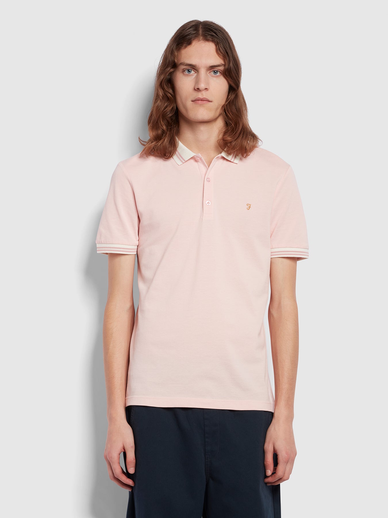 View Farah Stanton Slim Fit Short Sleeve Tipped Polo Shirt Pink Mens information