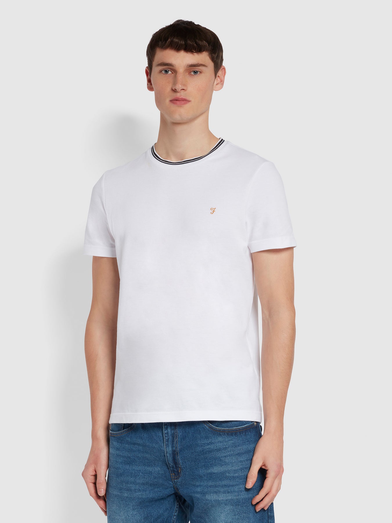 View Meadows Slim Fit Organic Cotton Tipped TShirt In White information