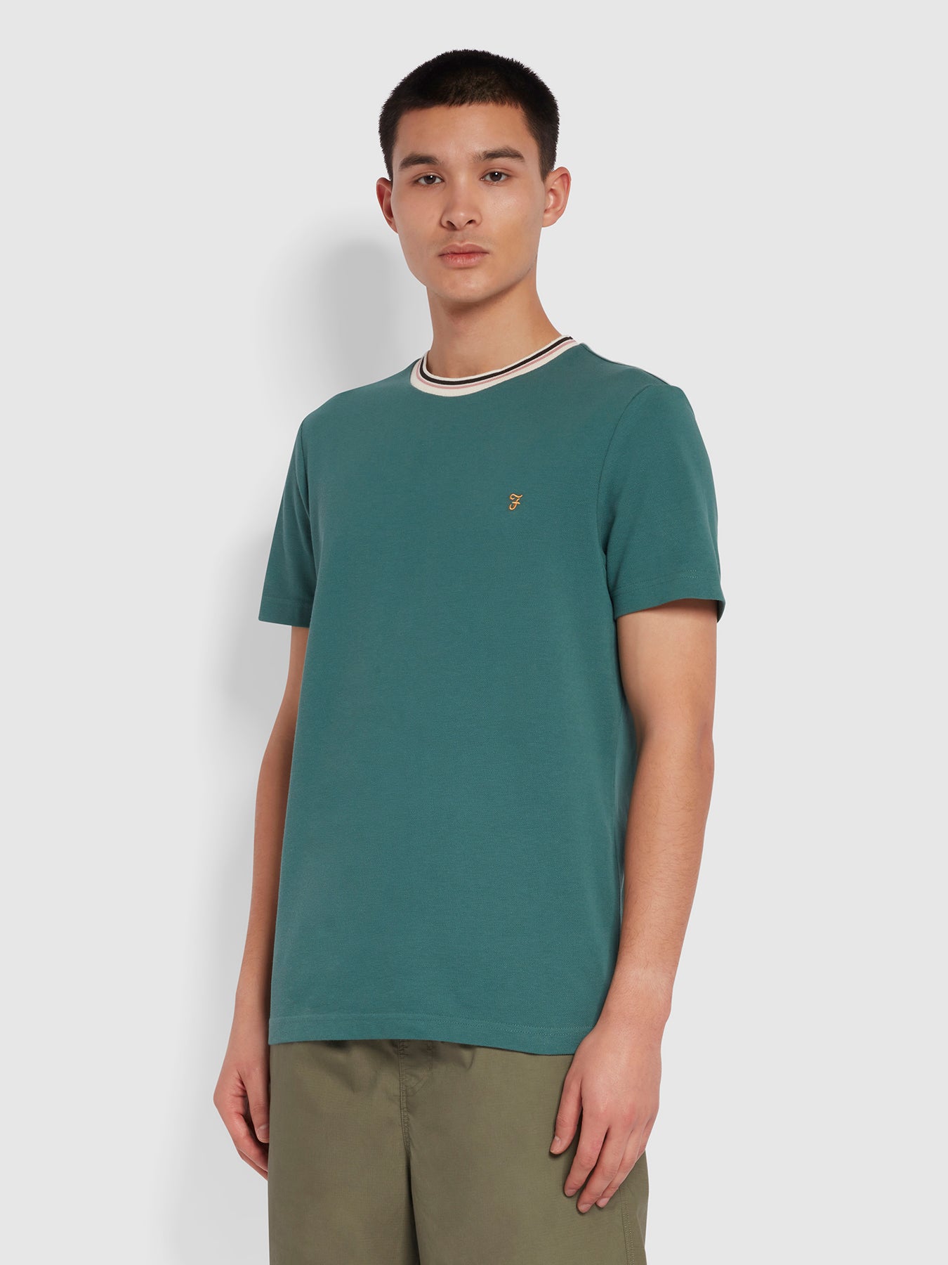 View Meadows Slim Fit Organic Cotton Tipped TShirt In Pine Green information