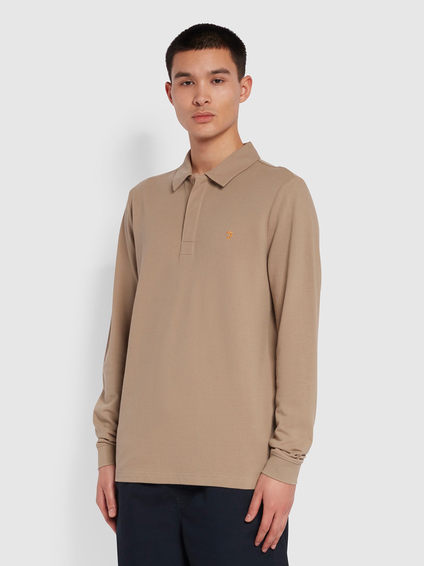 View Haslam Slim Fit Long Sleeve Organic Cotton Polo Shirt In Smoky Brown information