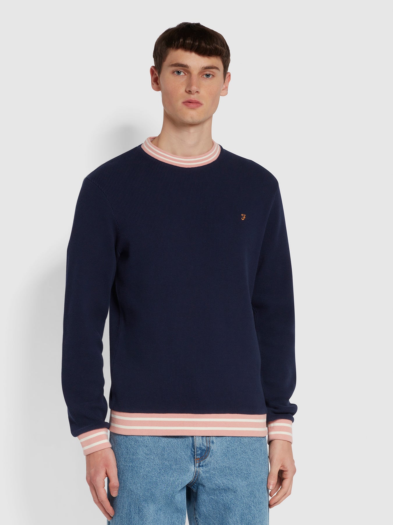 View Farah Copley Organic Cotton Crew Neck Sweatshirt Blue Mens information