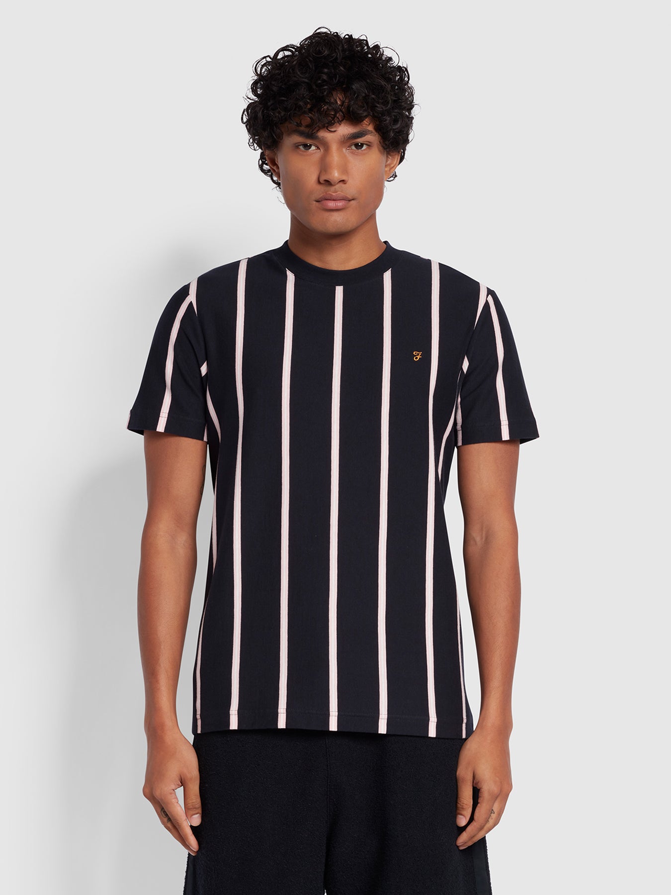 View Peralta Slim Fit Vertical Stripe Short Sleeve TShirt In True Navy information