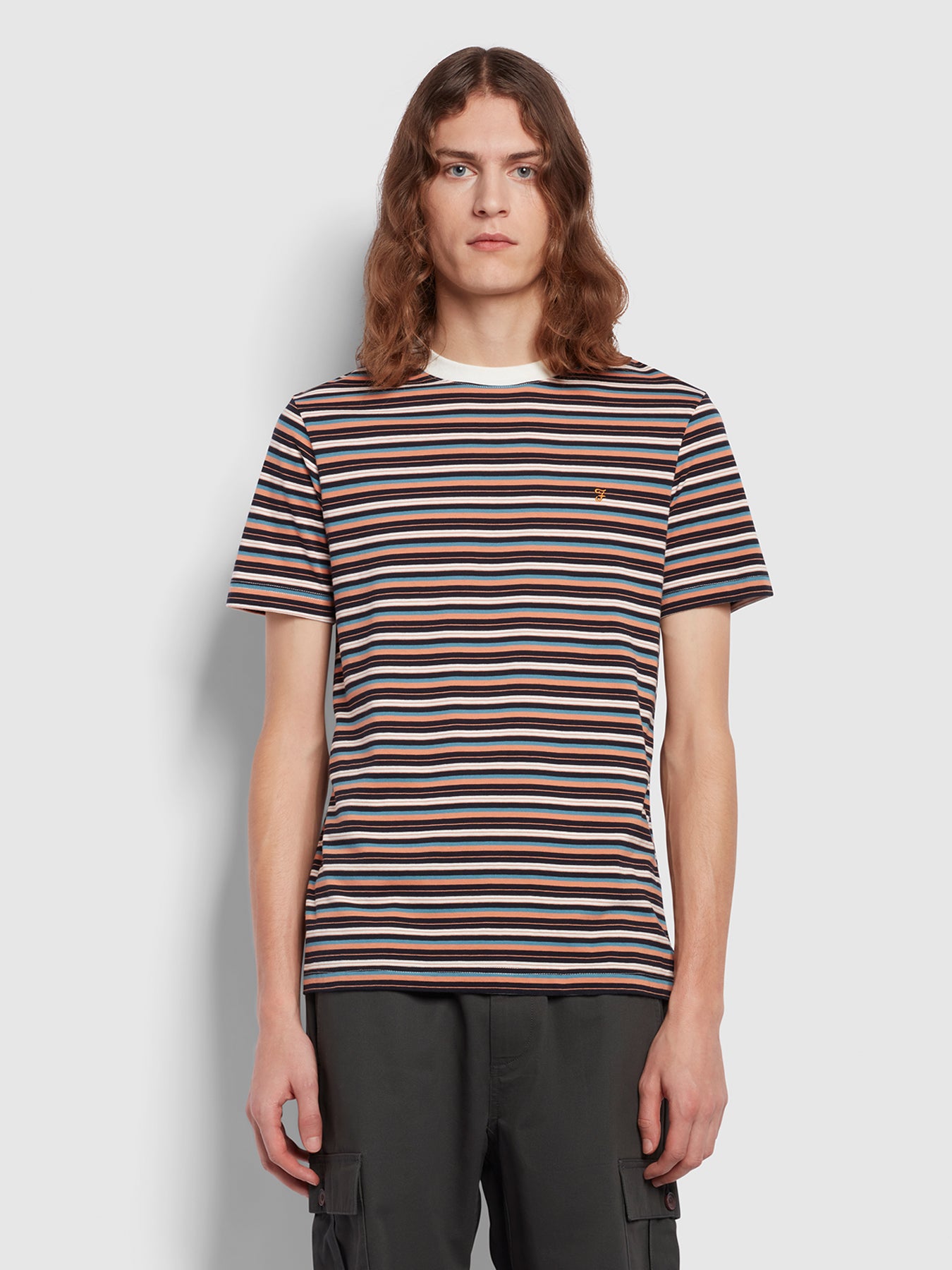 View Zephyr Slim Fit Stripe Short Sleeve TShirt In Mandarin information