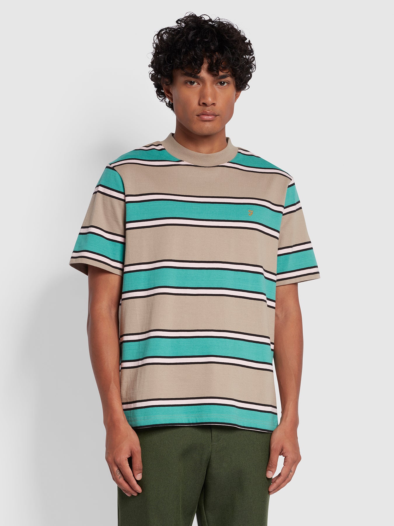 View Farah Alva Regular Fit Striped Short Sleeve TShirt Beige Mens information