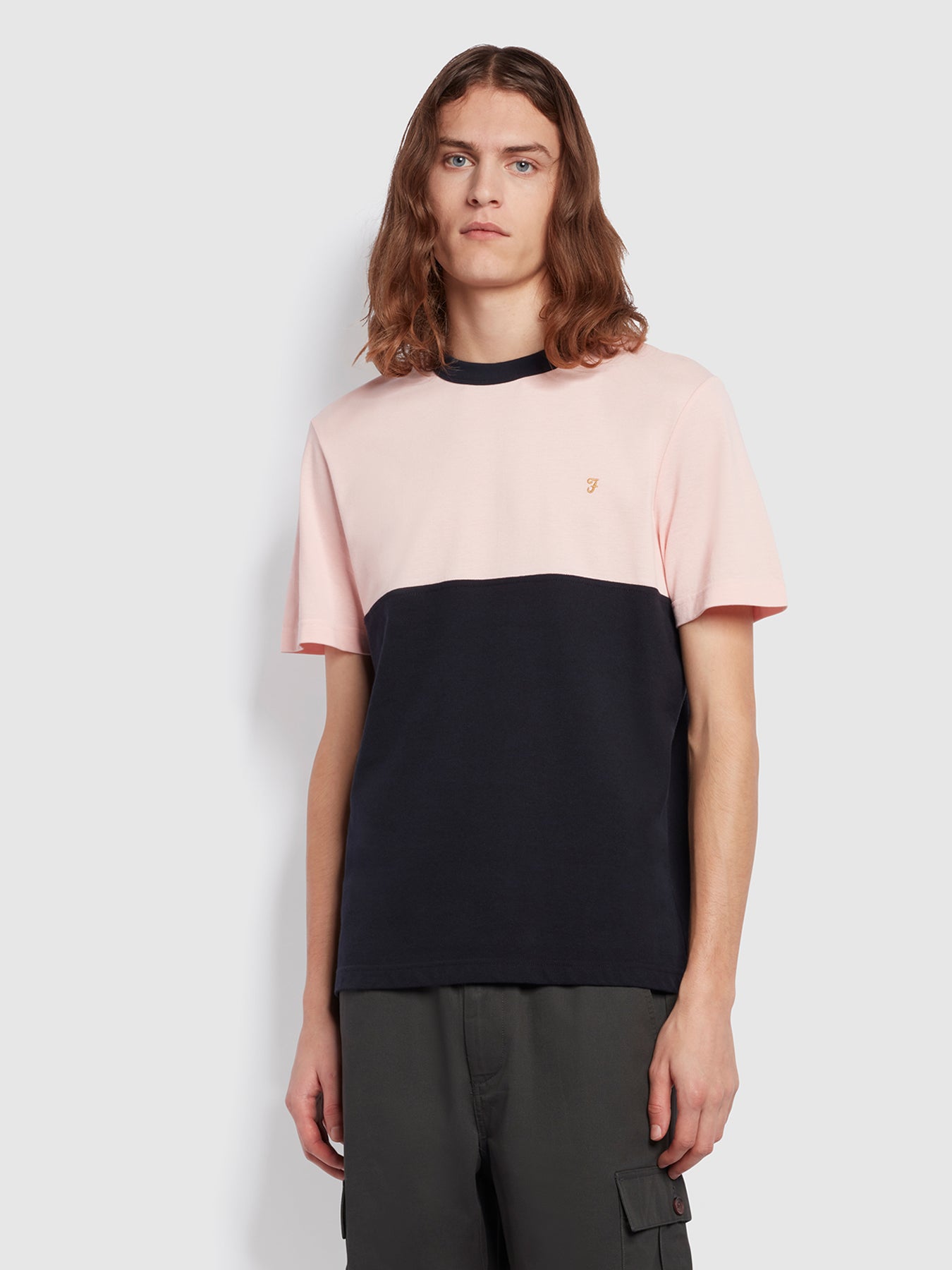View Tony Regular Fit Colour Block Short Sleeve TShirt In Mid Pink information