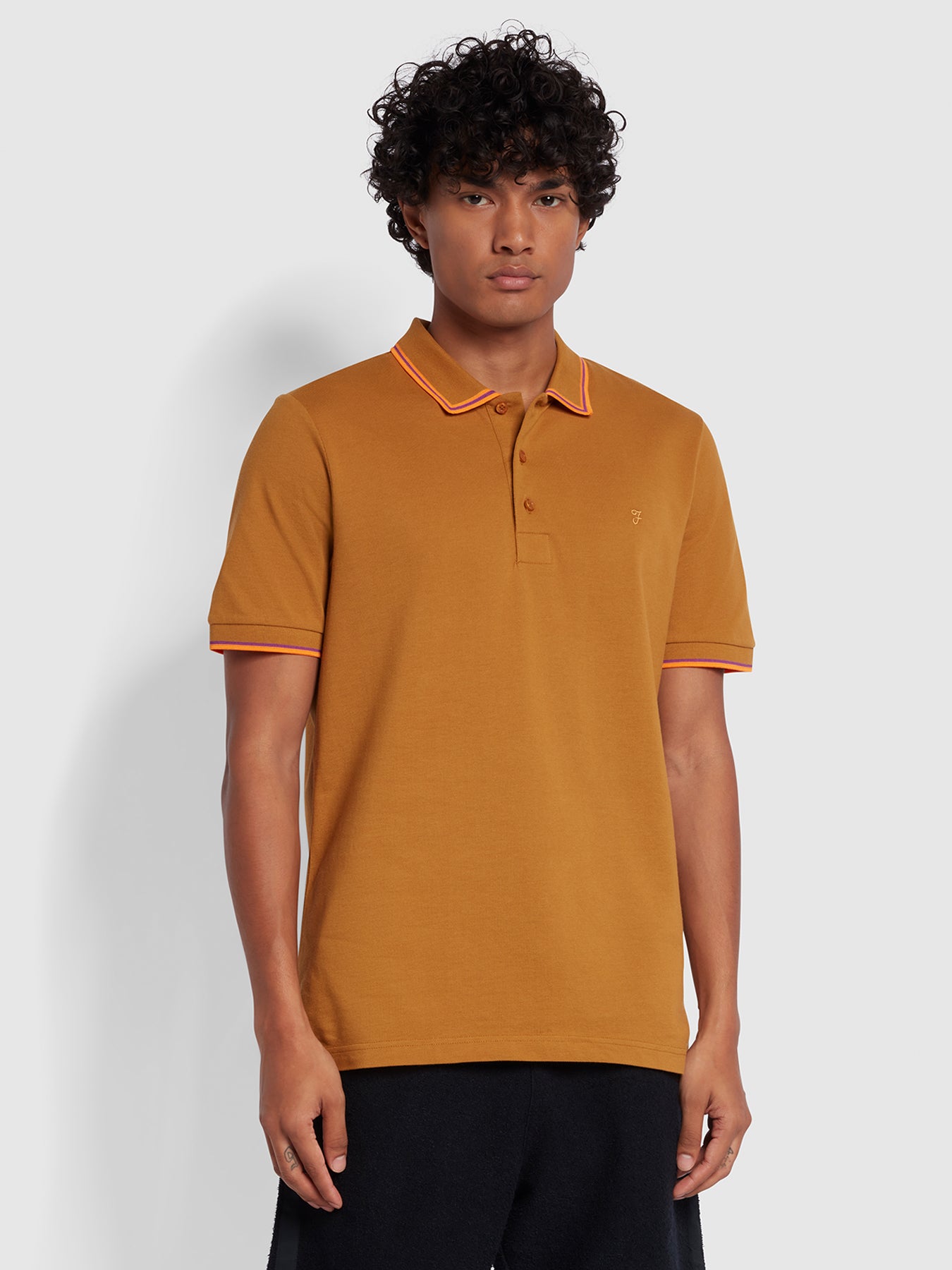 View Aikan Regular Fit Tipped Polo Shirt In Rich Tobacco information