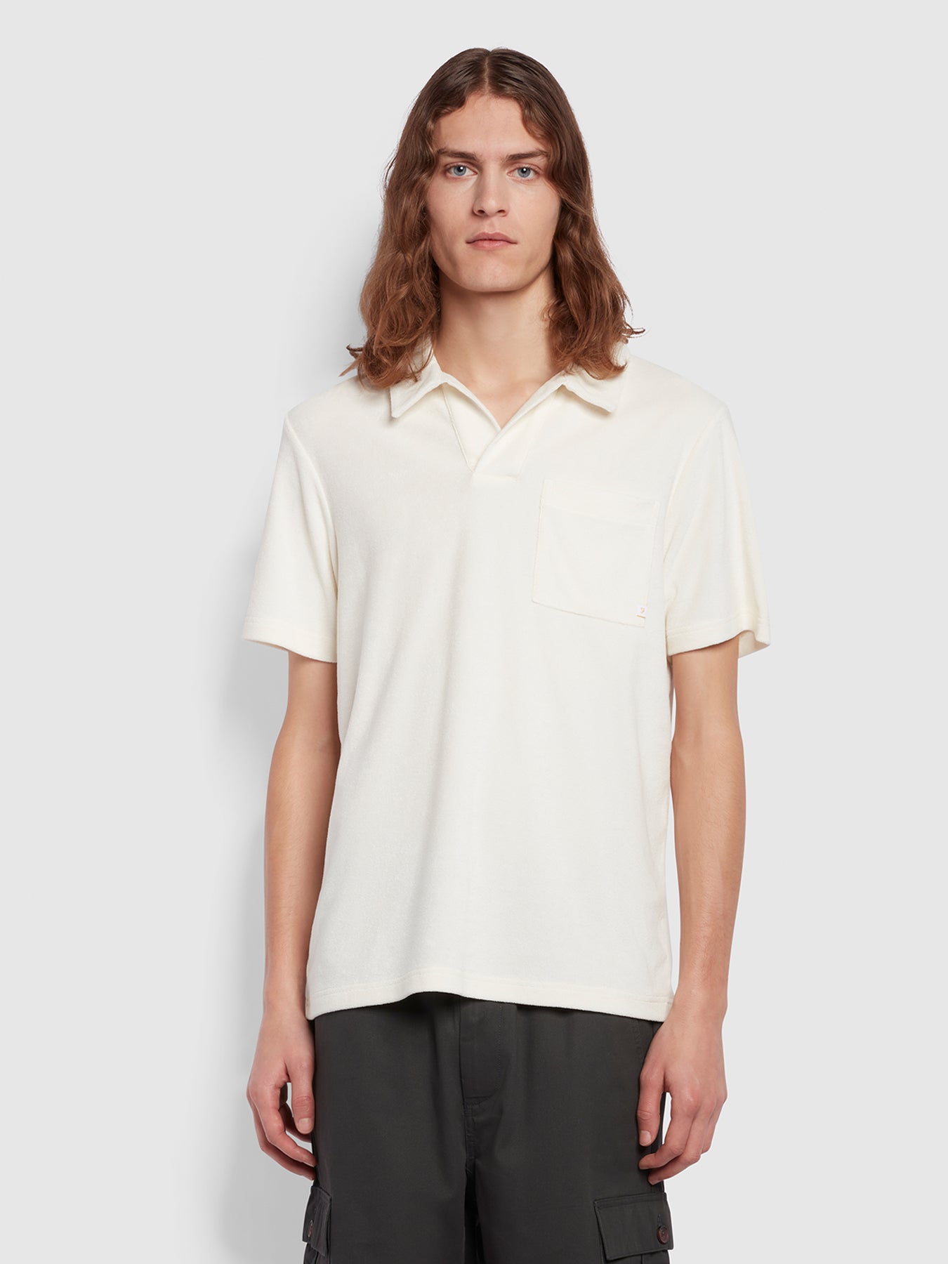 View Tomson Regular Fit Towelling Short Sleeve Polo Shirt In Ecru information