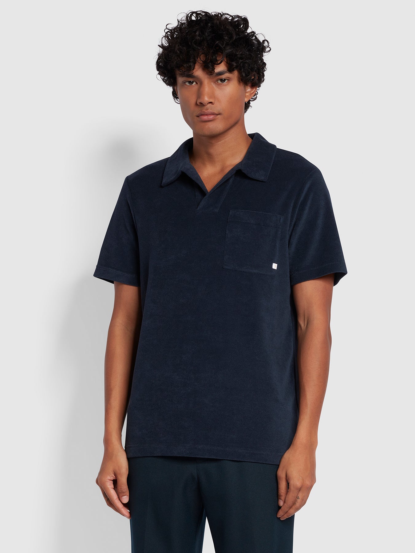 View Farah Tomson Regular Fit Towelling Short Sleeve Polo Shirt Blue Mens information