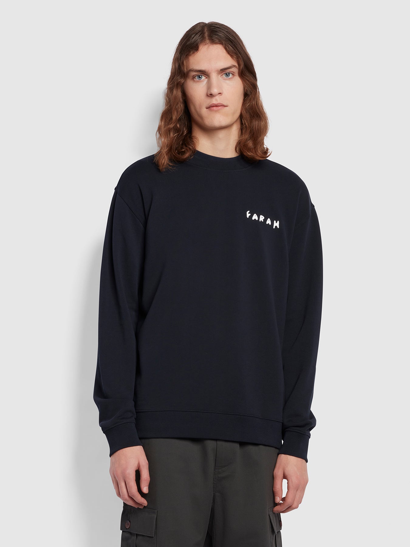 View Sur Relaxed Fit Graphic Print Crew Sweatshirt In True Navy information