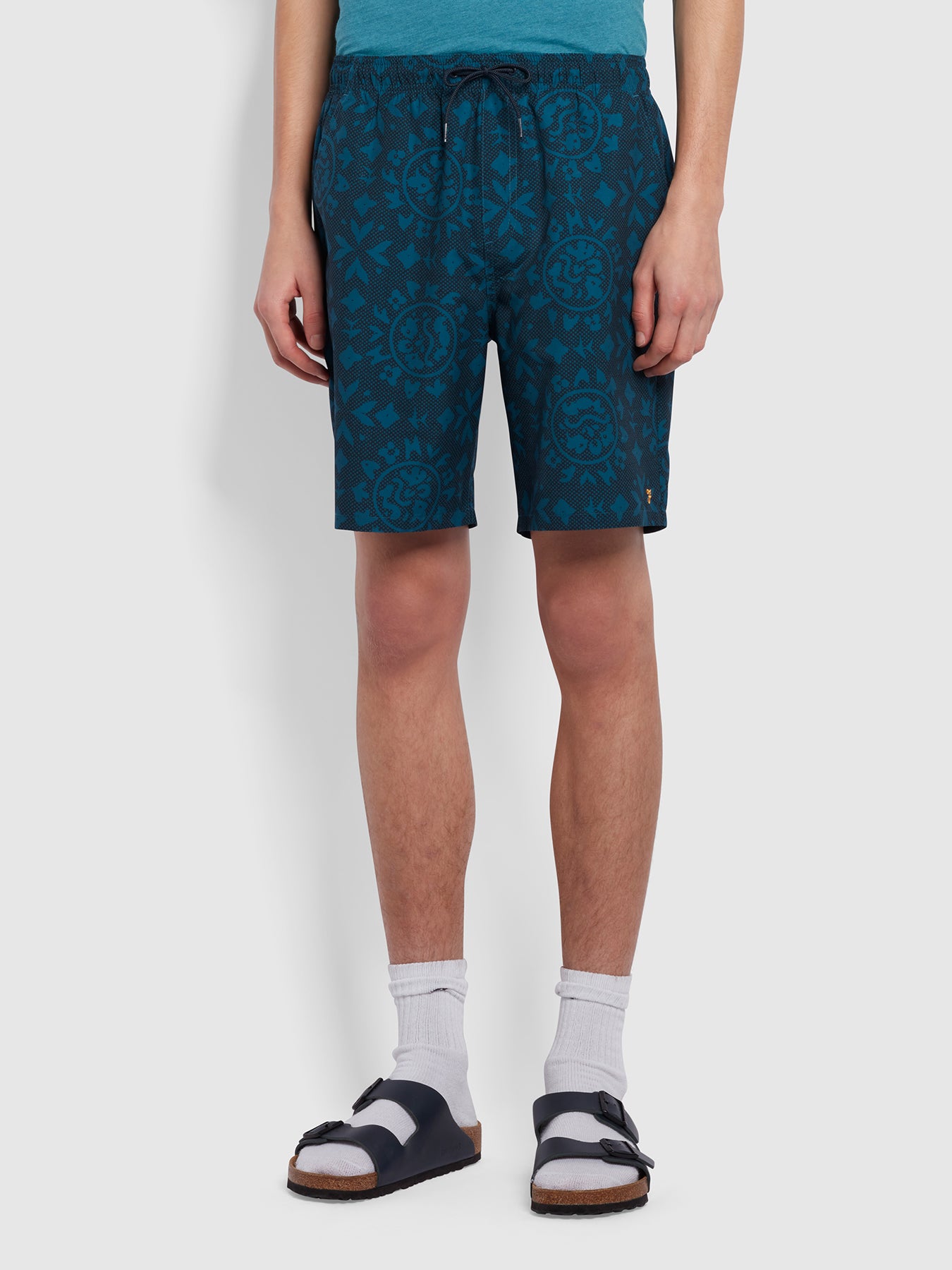 View Murphy Regular Fit Folk Print Swim Shorts In True Navy information