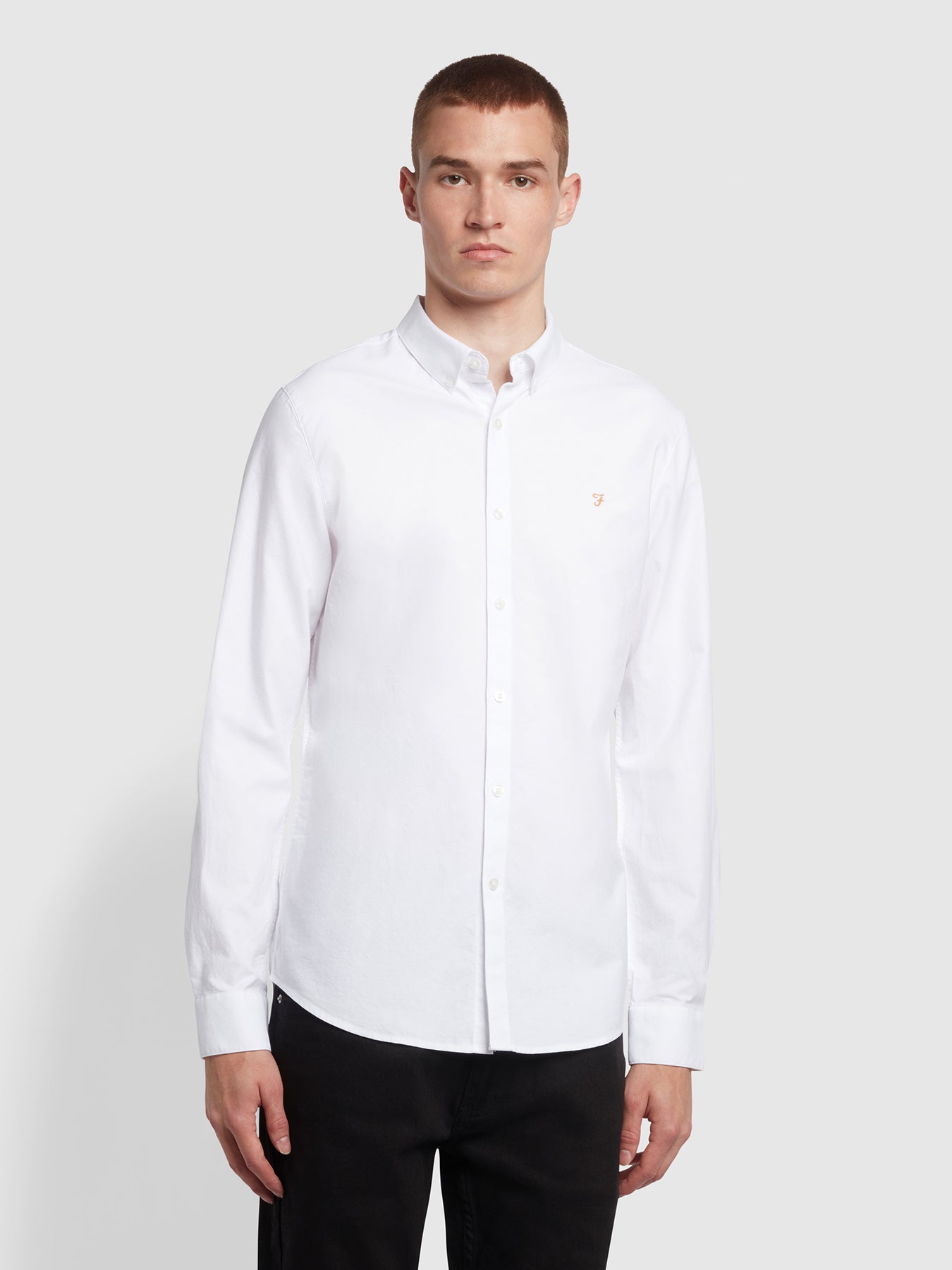 View Brewer Tall Fit Organic Cotton Oxford Shirt In White information
