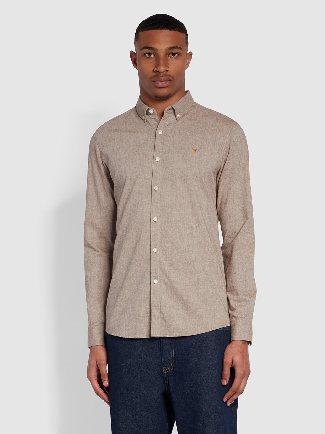 View Steen Slim Fit Long Sleeve Brushed Shirt In Golden Brown information