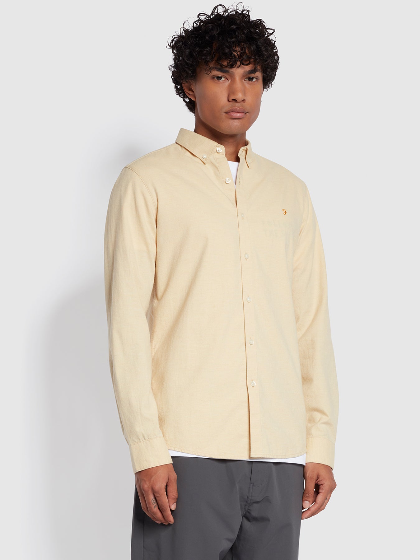 View Steen Slim Fit Long Sleeve Brushed Shirt In Peach information