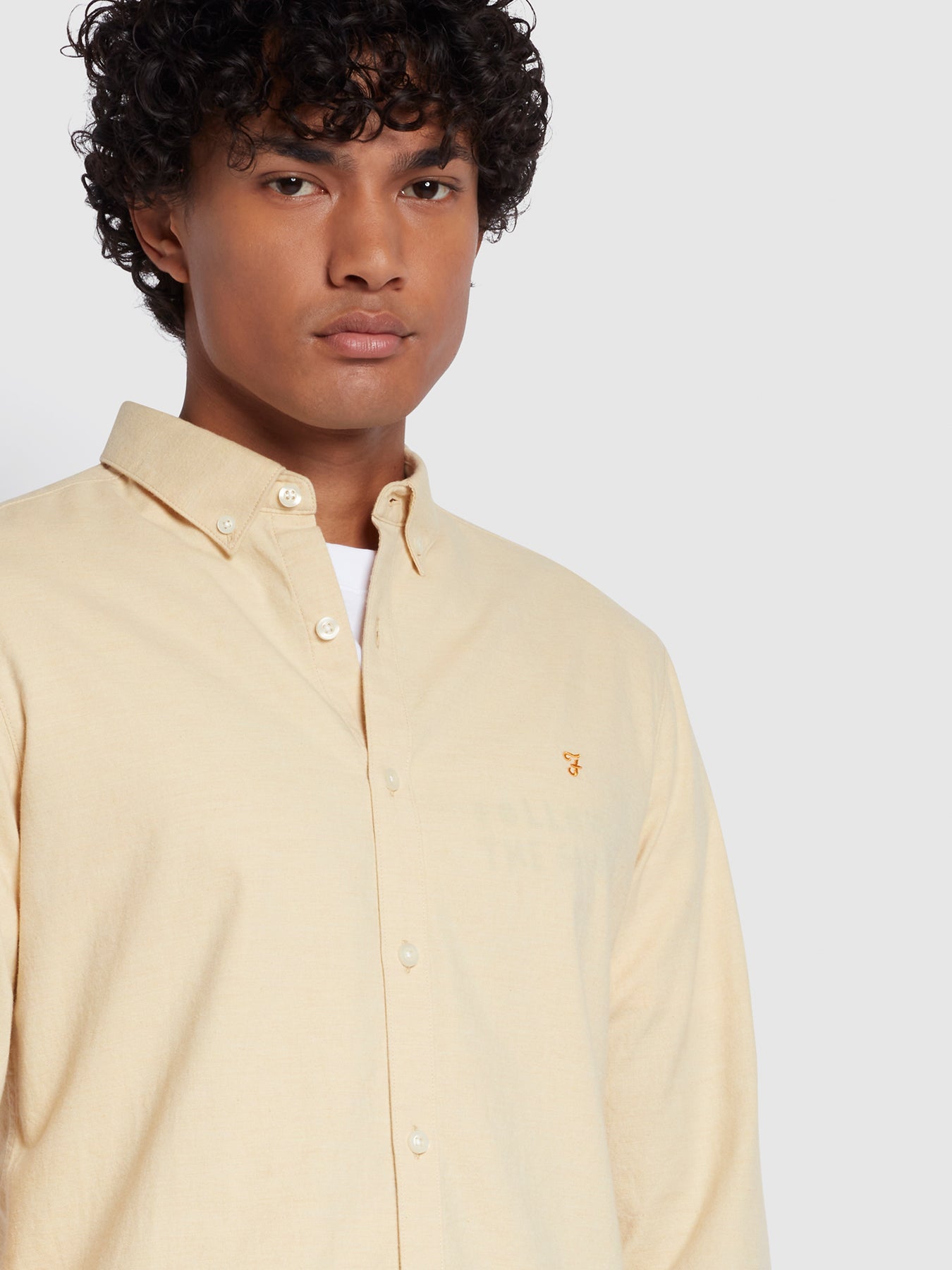 Steen Slim Fit Long Sleeve Brushed Shirt In Peach