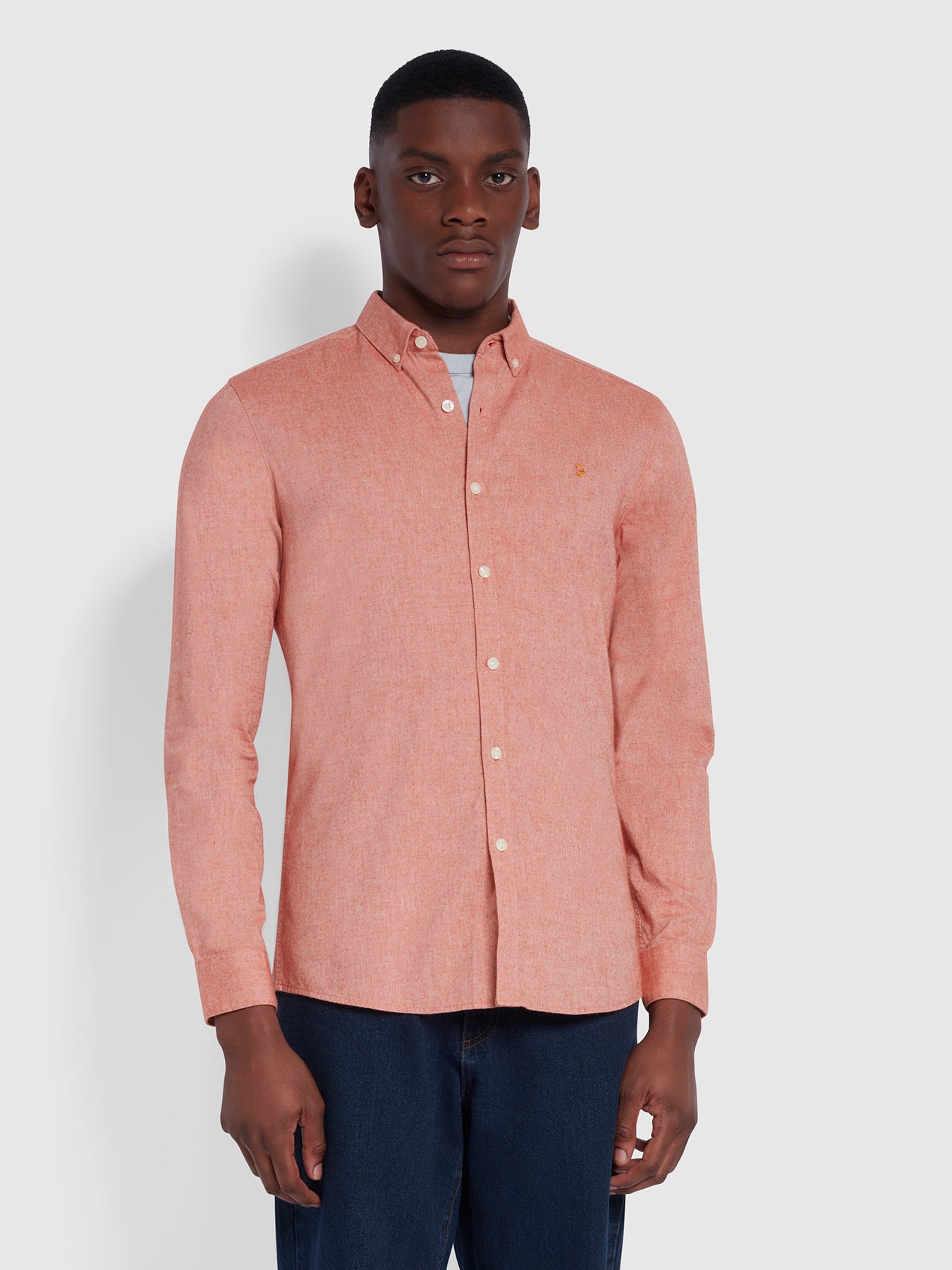 View Steen Slim Fit Brushed Organic Cotton Shirt In Raw Umber information