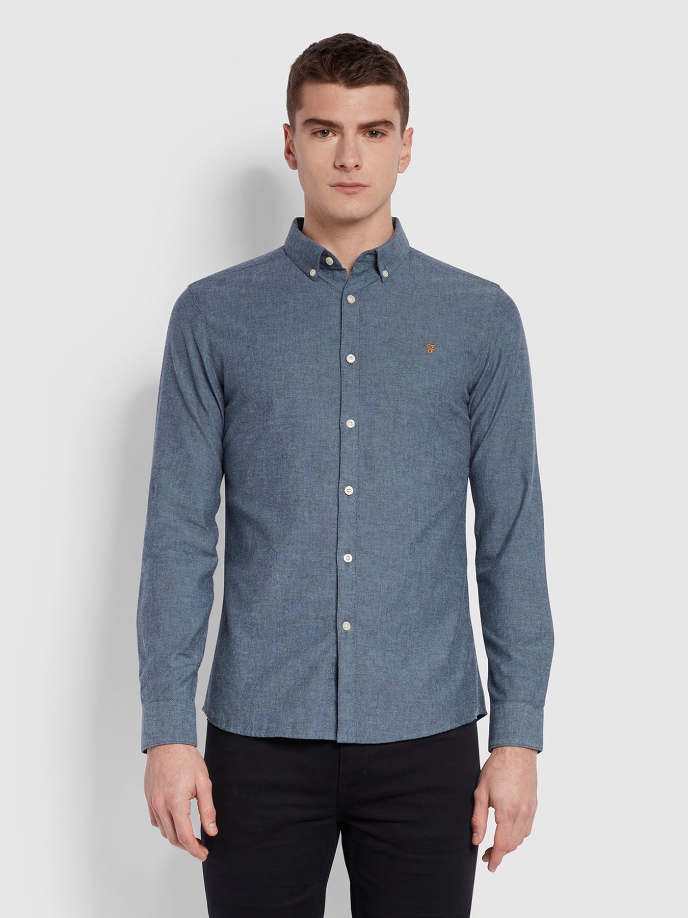 View Farah Steen Slim Fit Brushed Organic Cotton Shirt In Blue Bell Blue Mens information