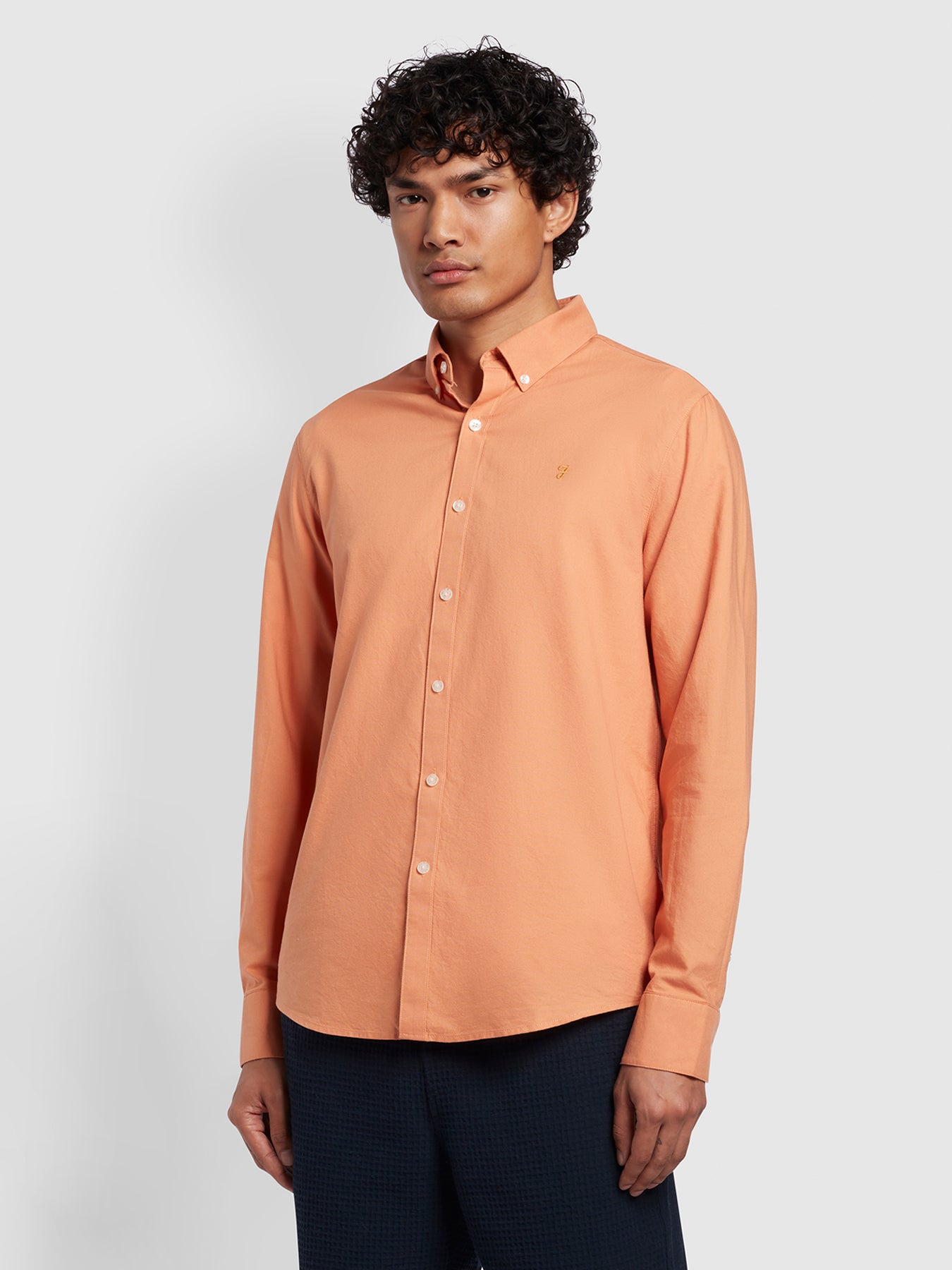 View Brewer Casual Fit Long Sleeve Organic Cotton Oxford Shirt In Mandarin information