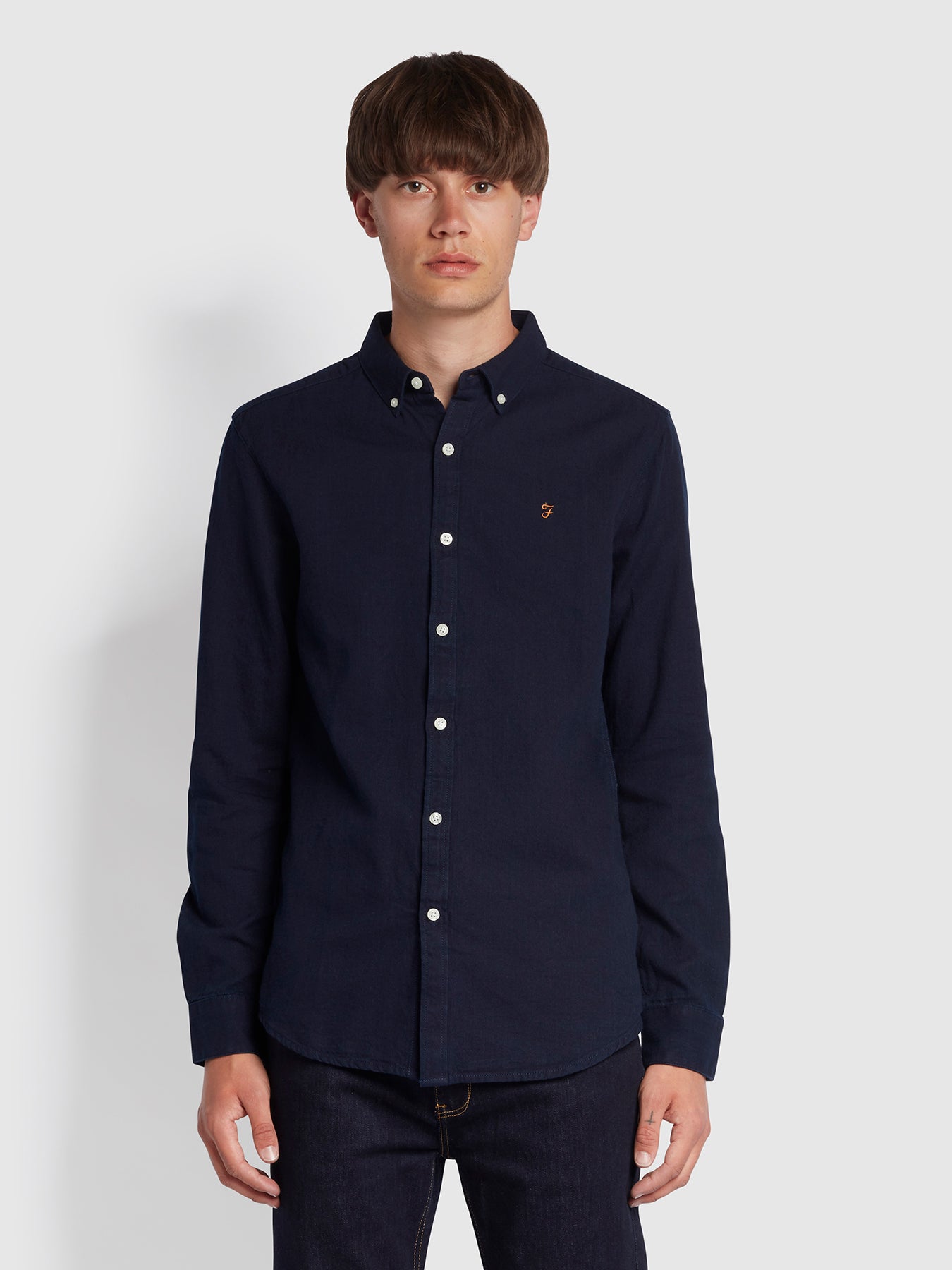 Brewer Slim Fit Indigo Oxford Shirt In Mid Indigo