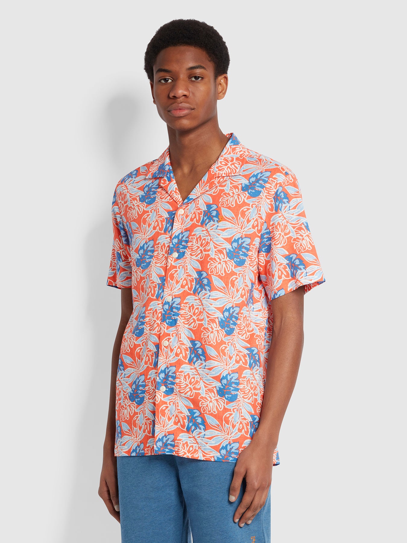 View Oasis Casual Fit Short Sleeve Printed Shirt In Coral information