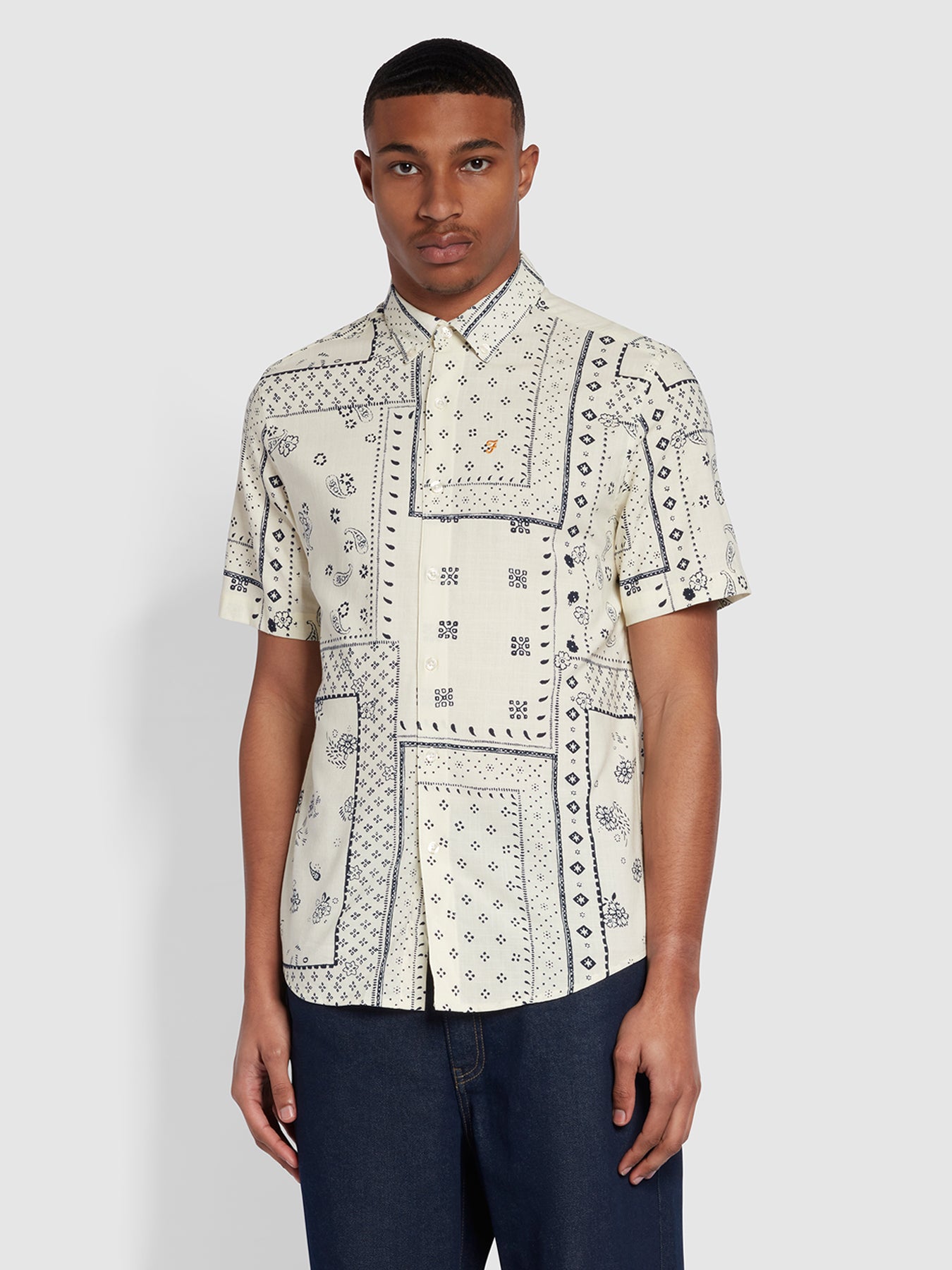 View Marcus Casual Fit Print Short Sleeve Shirt In Ecru information