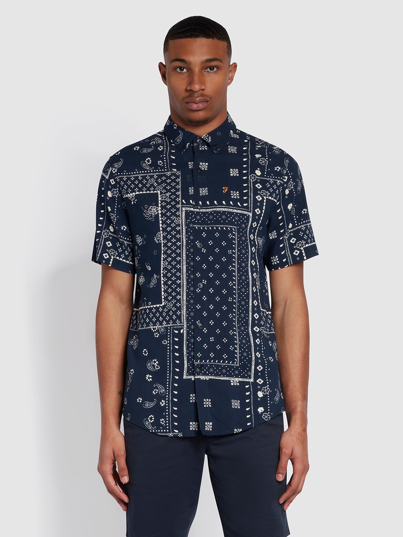 View Marcus Casual Fit Print Short Sleeve Shirt In True Navy information