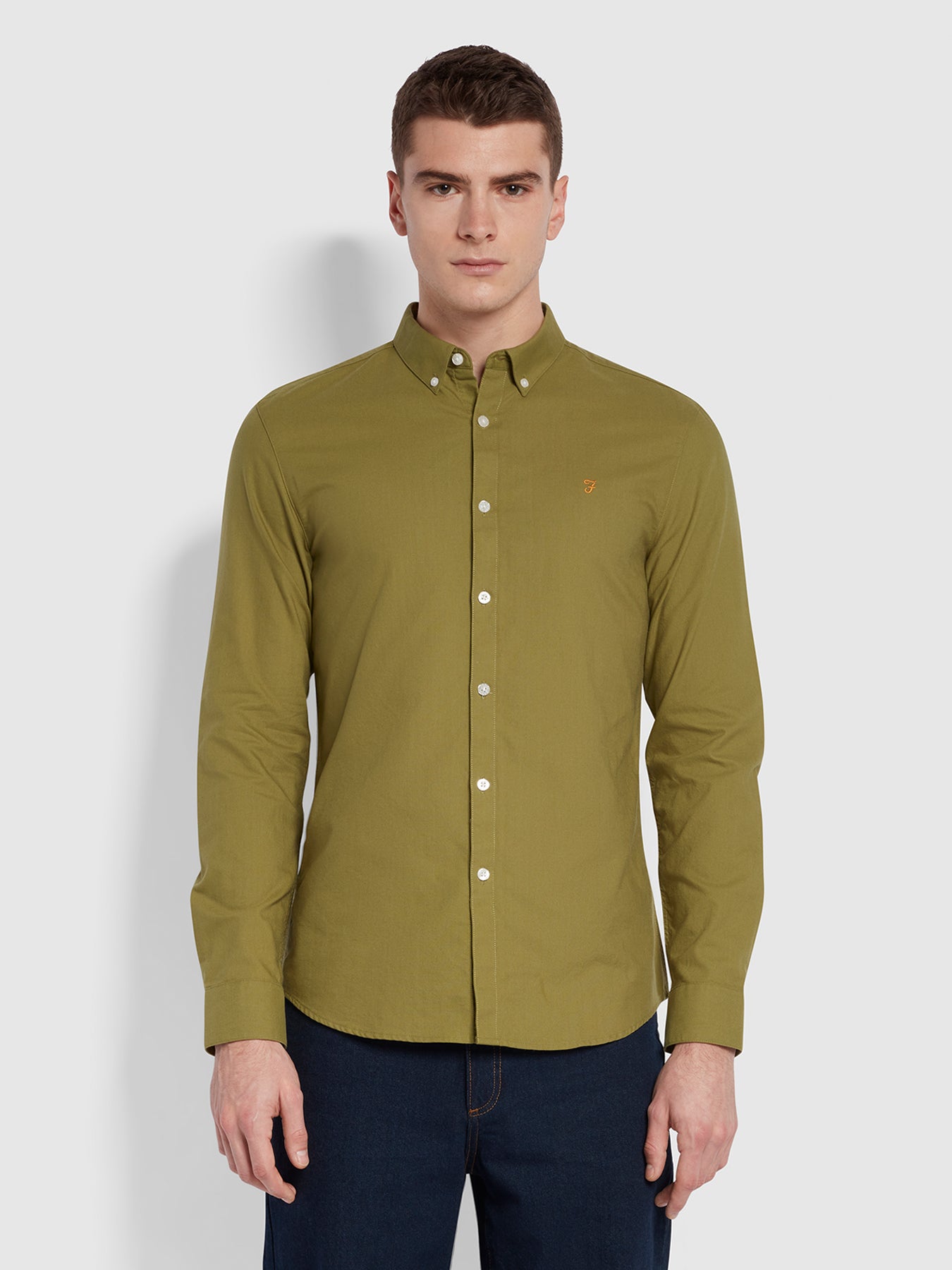 View Farah Brewer Slim Fit Organic Cotton Oxford Shirt Green Mens information