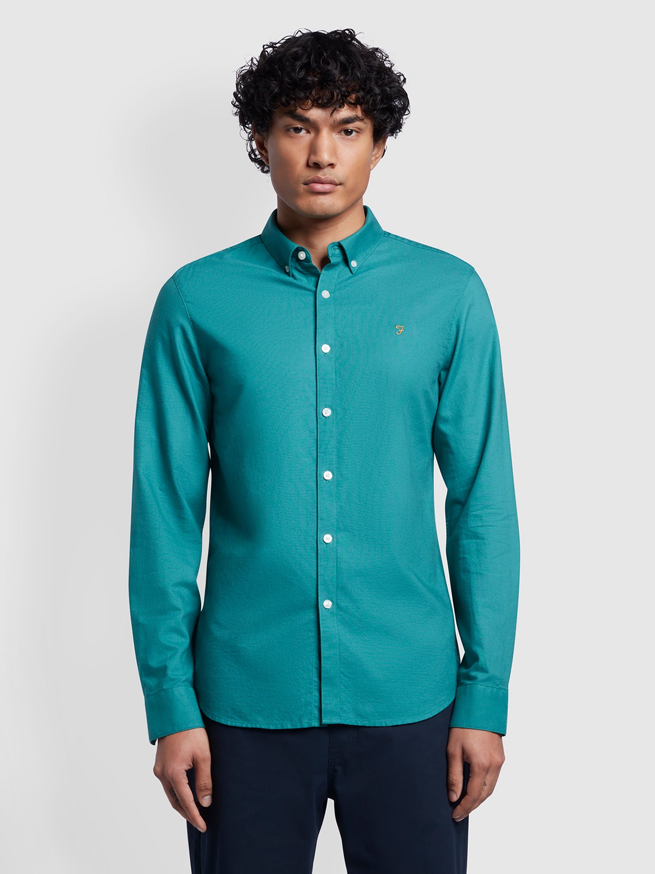 View Brewer Slim Fit Organic Cotton Oxford Shirt In Mallard Green information