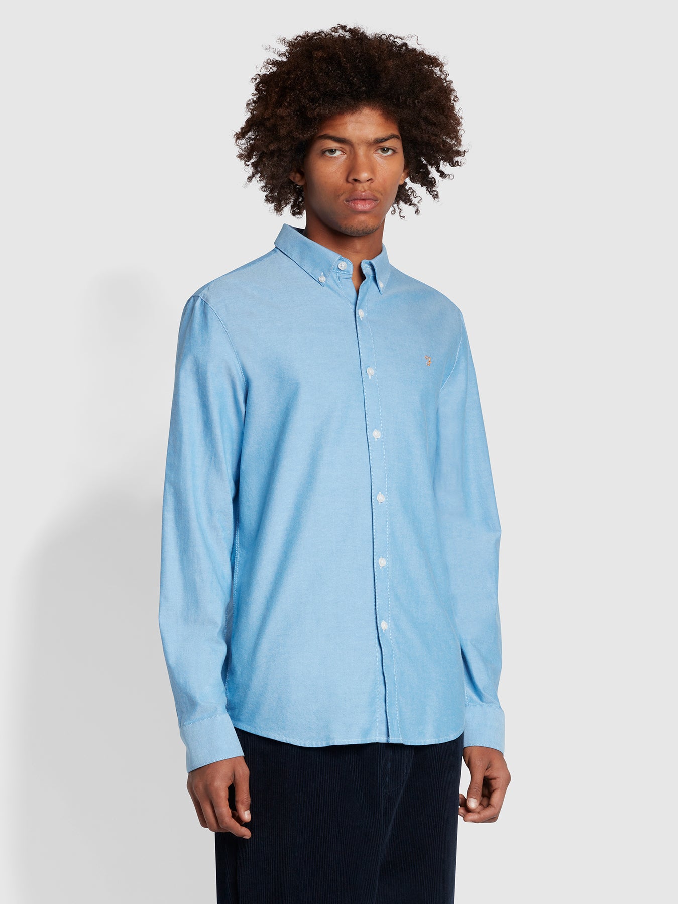 Farah Brewer Slim Fit Organic Cotton Long Sleeve Shirt In Blue