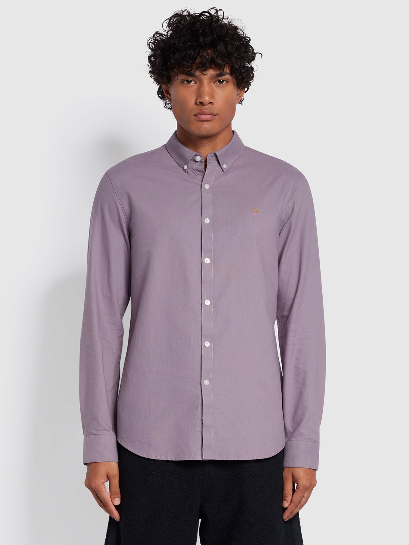 Farah Brewer Slim Fit Organic Cotton Oxford Shirt In Purple