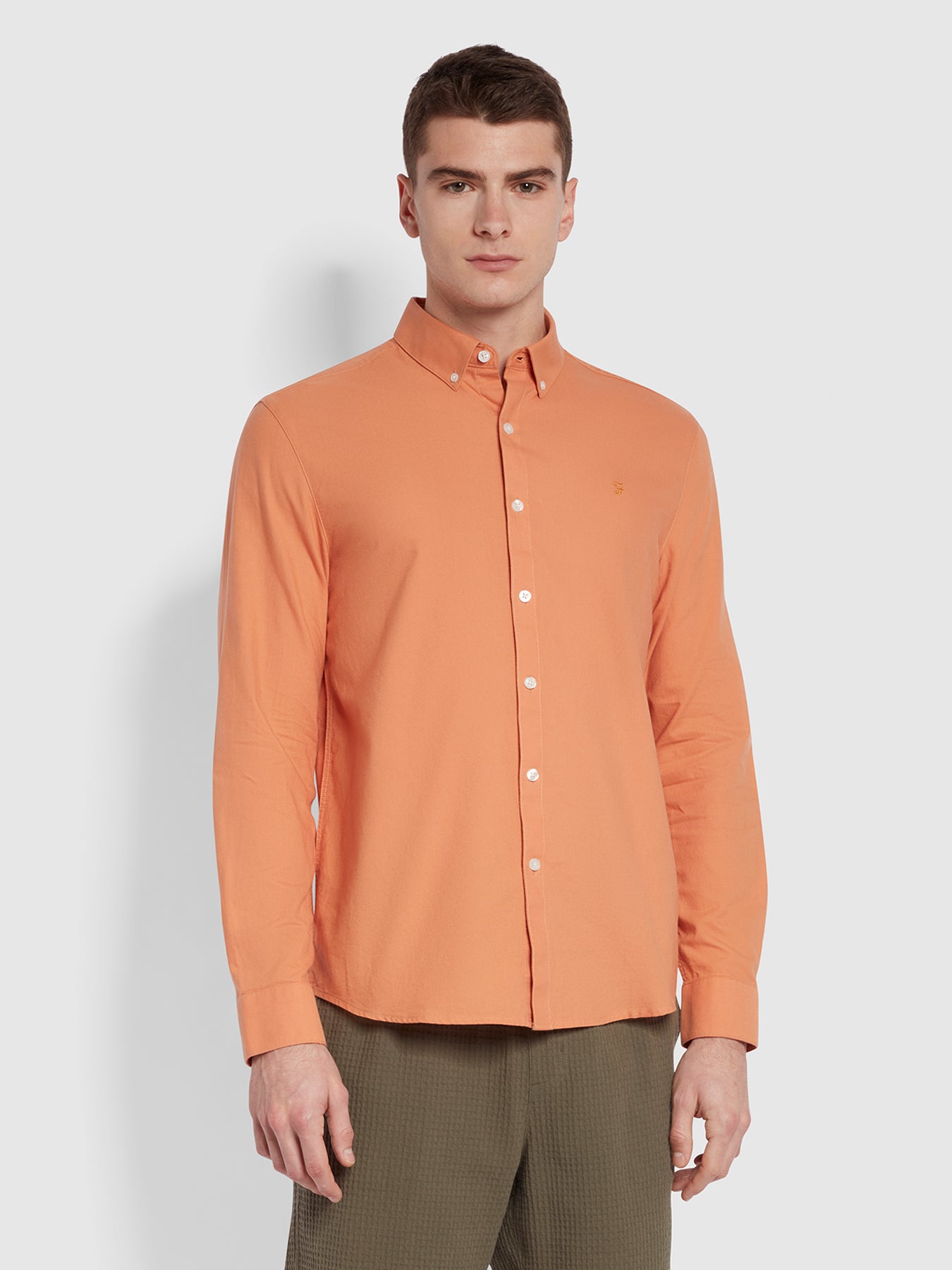 View Brewer Slim Fit Organic Cotton Oxford Shirt In Mandarin information