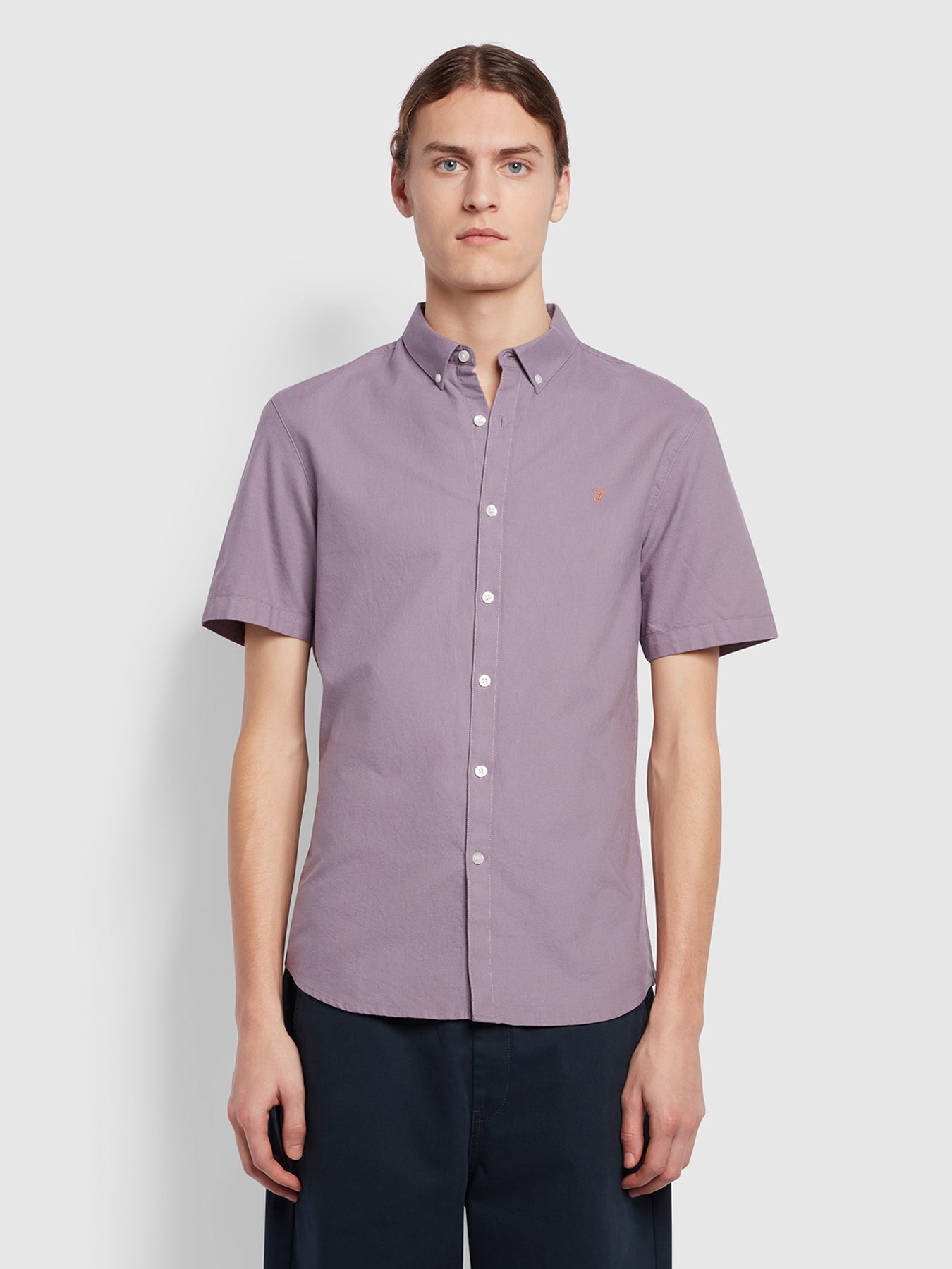 View Brewer Short Sleeve Organic Cotton Oxford Shirt In Dusty Purple information
