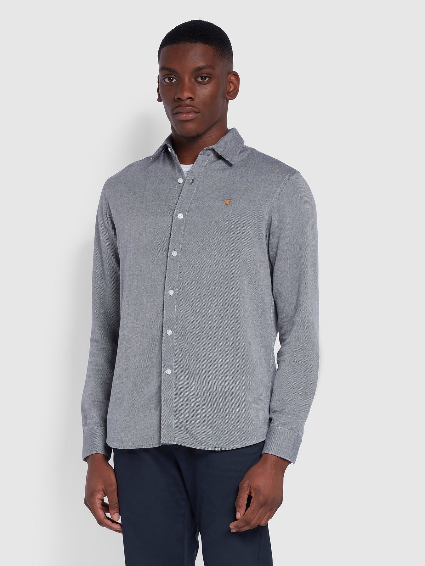 View Hampson Casual Fit Organic Cotton Twill Shirt In True Navy information