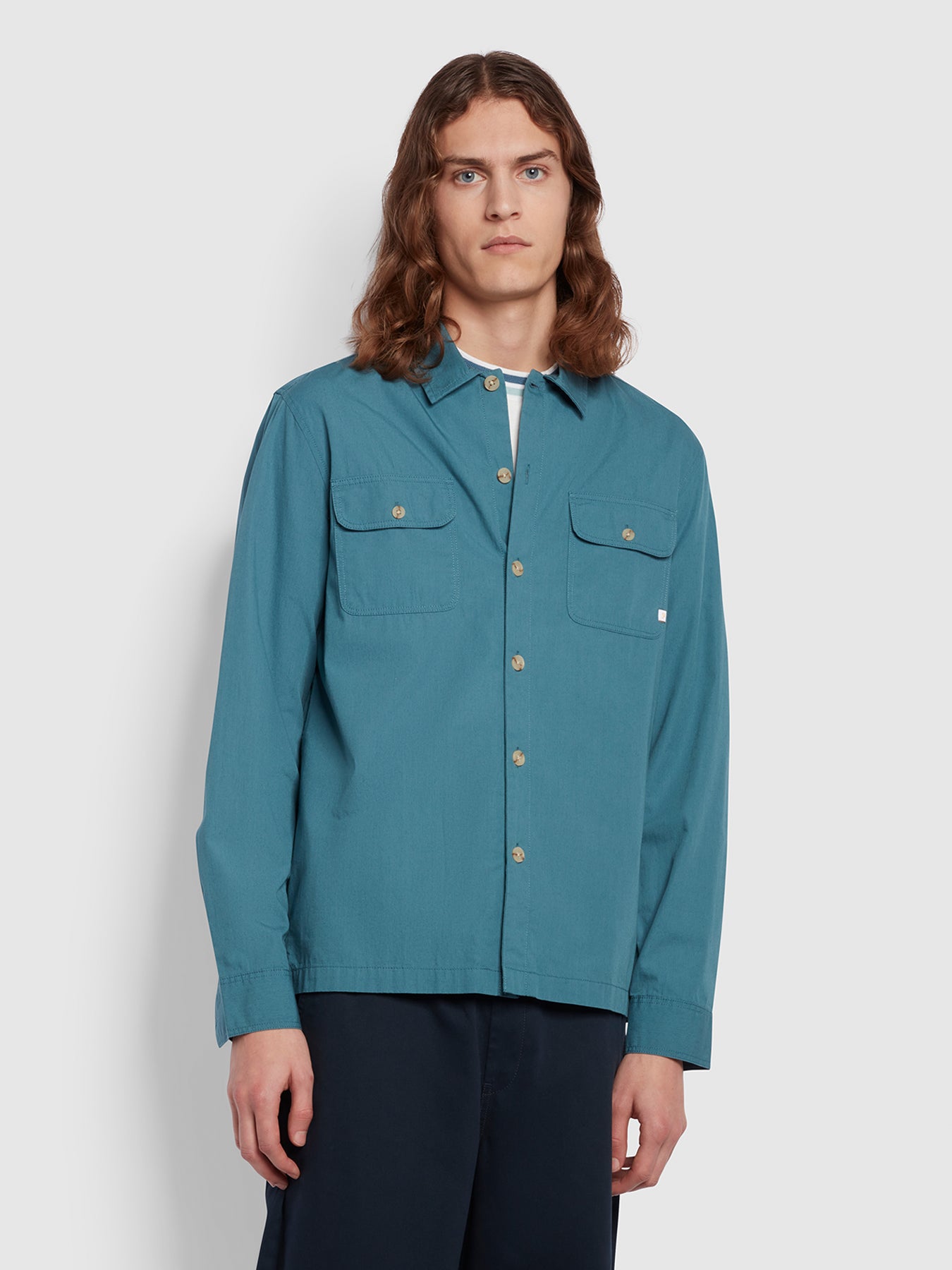 View Rockfield Relaxed Fit Long Sleeve Poplin Overshirt In Ocean information