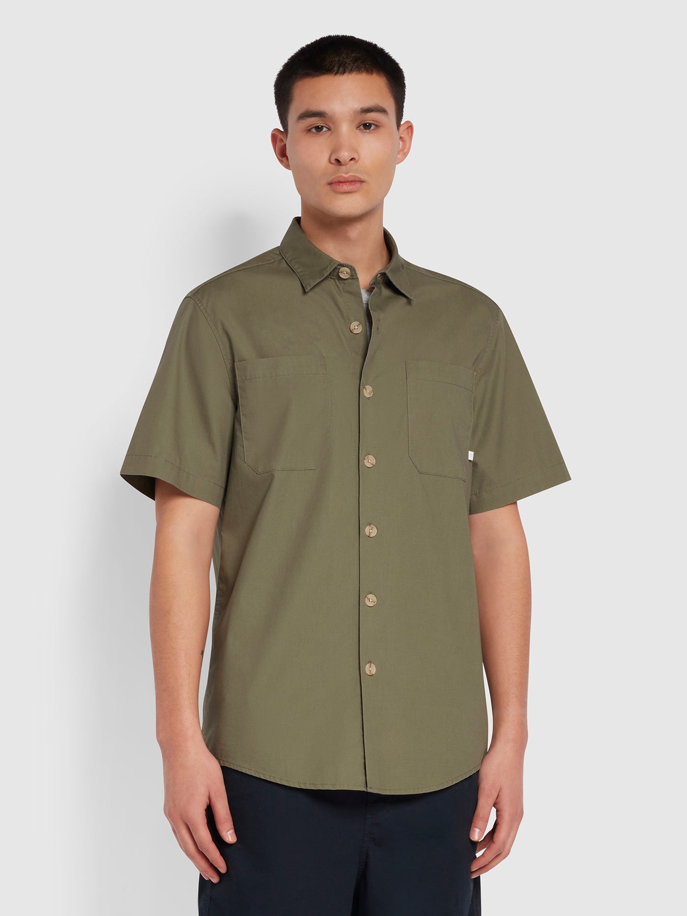 View Farah Wolstencroft Organic Cotton Short Sleeve Shirt In Vintage Green Green Mens information