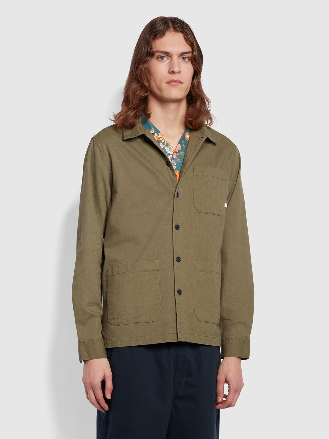 View Farah Leckie Relaxed Fit Long Sleeve Overshirt In Vintage Green Farah GWQ Green Mens information