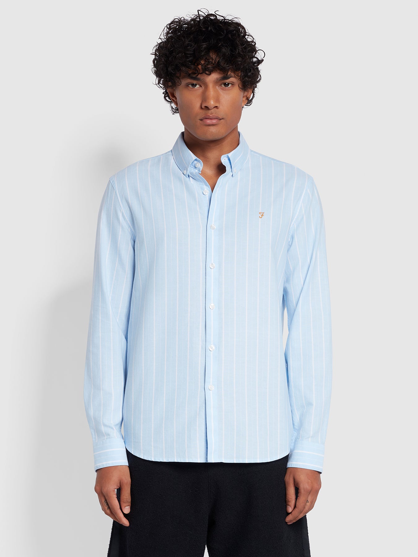 View Farah Brewer Casual Fit Long Sleeve Wide Stripe Shirt Blue Mens information
