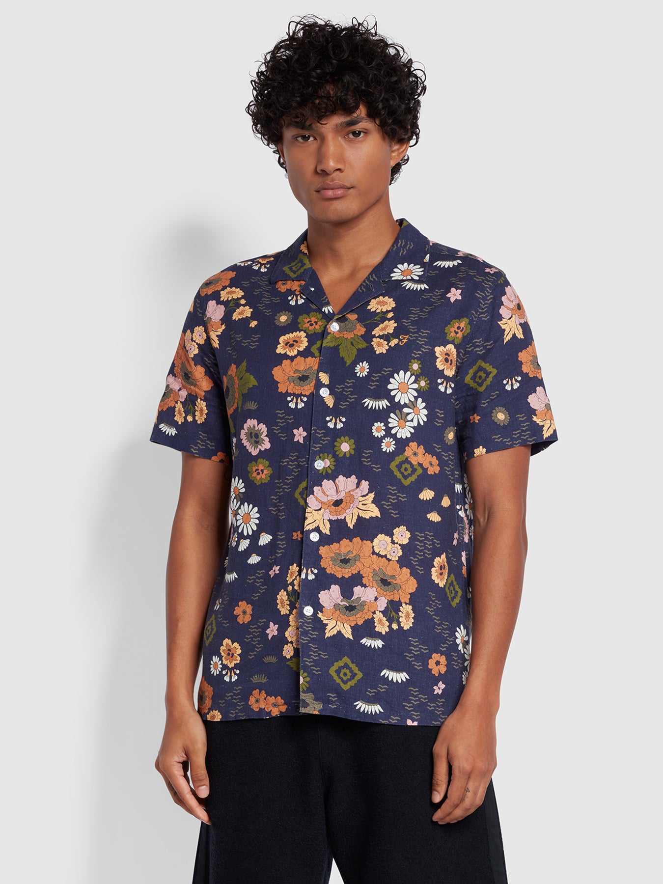 View Laguna Casual Fit Short Sleeve Revere Floral Print Shirt In Rich Indig information