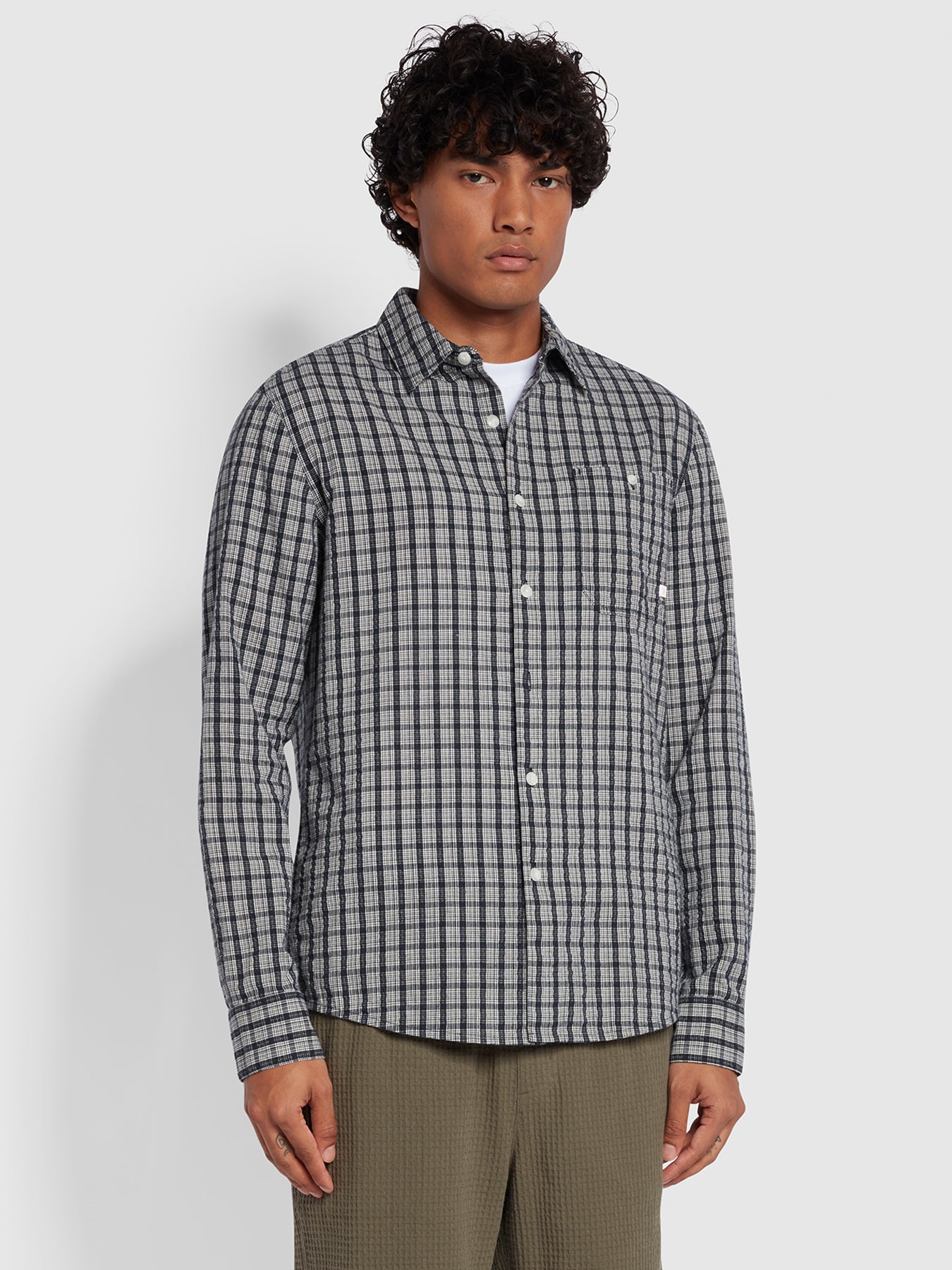 View Larsen Casual Fit Long Sleeve Check Shirt In True Navy information