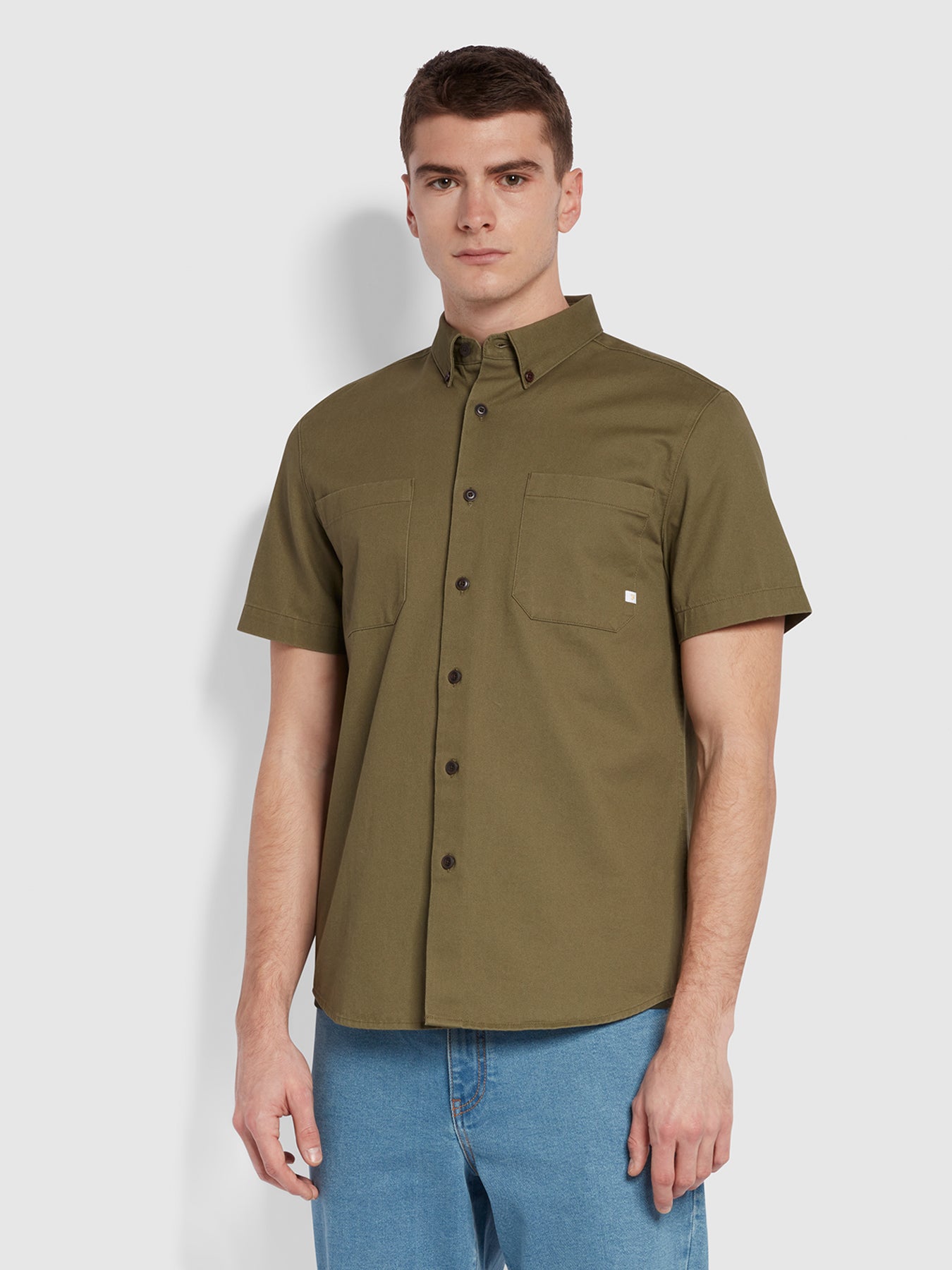 View Merrick Casual Fit Short Sleeve Twill Shirt In Vintage Green information