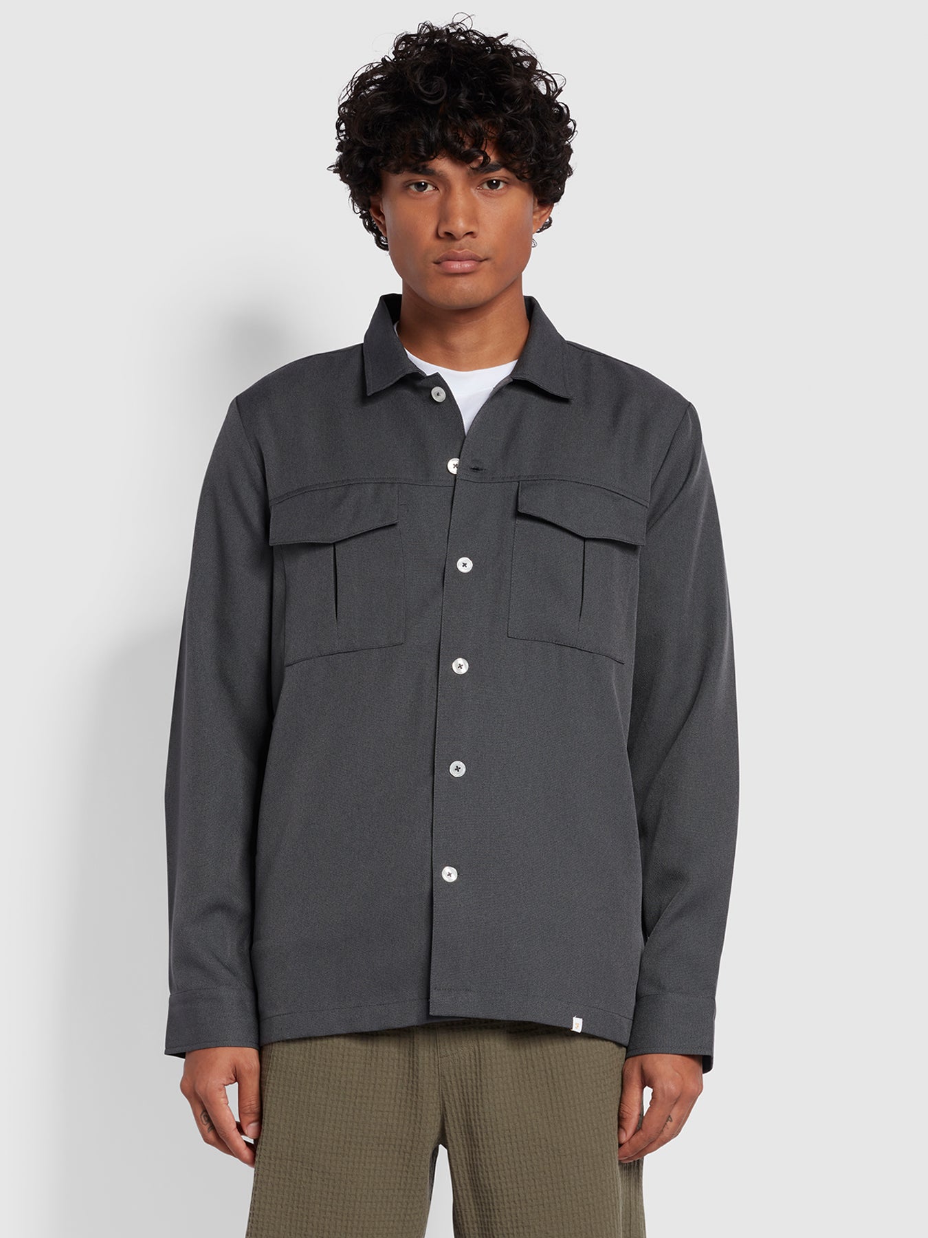 View Newport Relaxed Fit Long Sleeve Archive Overshirt In Farah Grey information