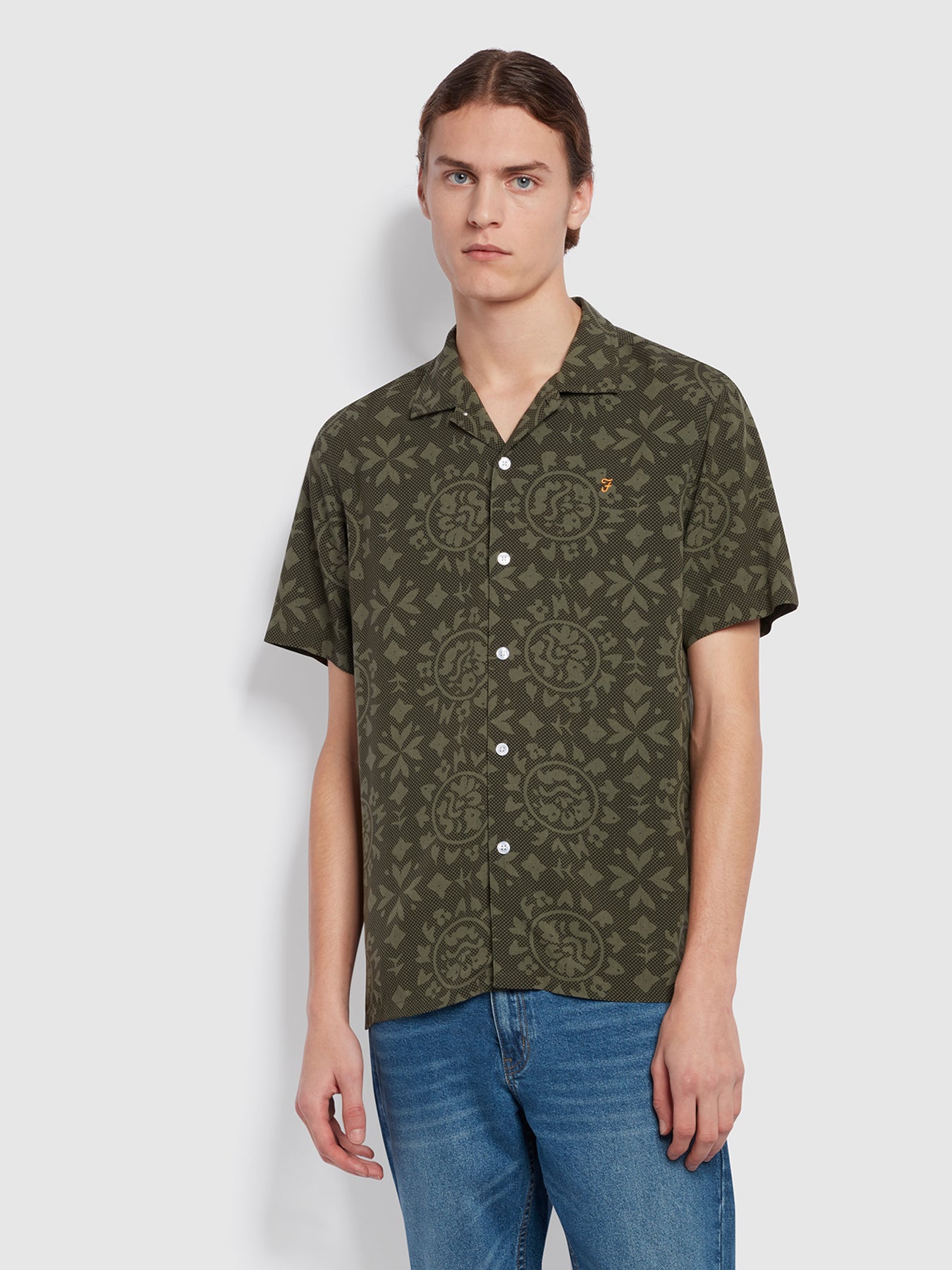 View Dana Casual Fit Short Sleeve Revere Surf Print Shirt In Evergreen information