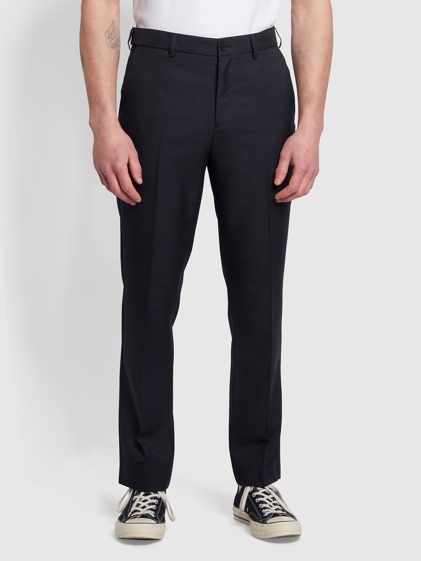 View Farah Roachman Flexi Waist Trousers In Navy Blue Mens information