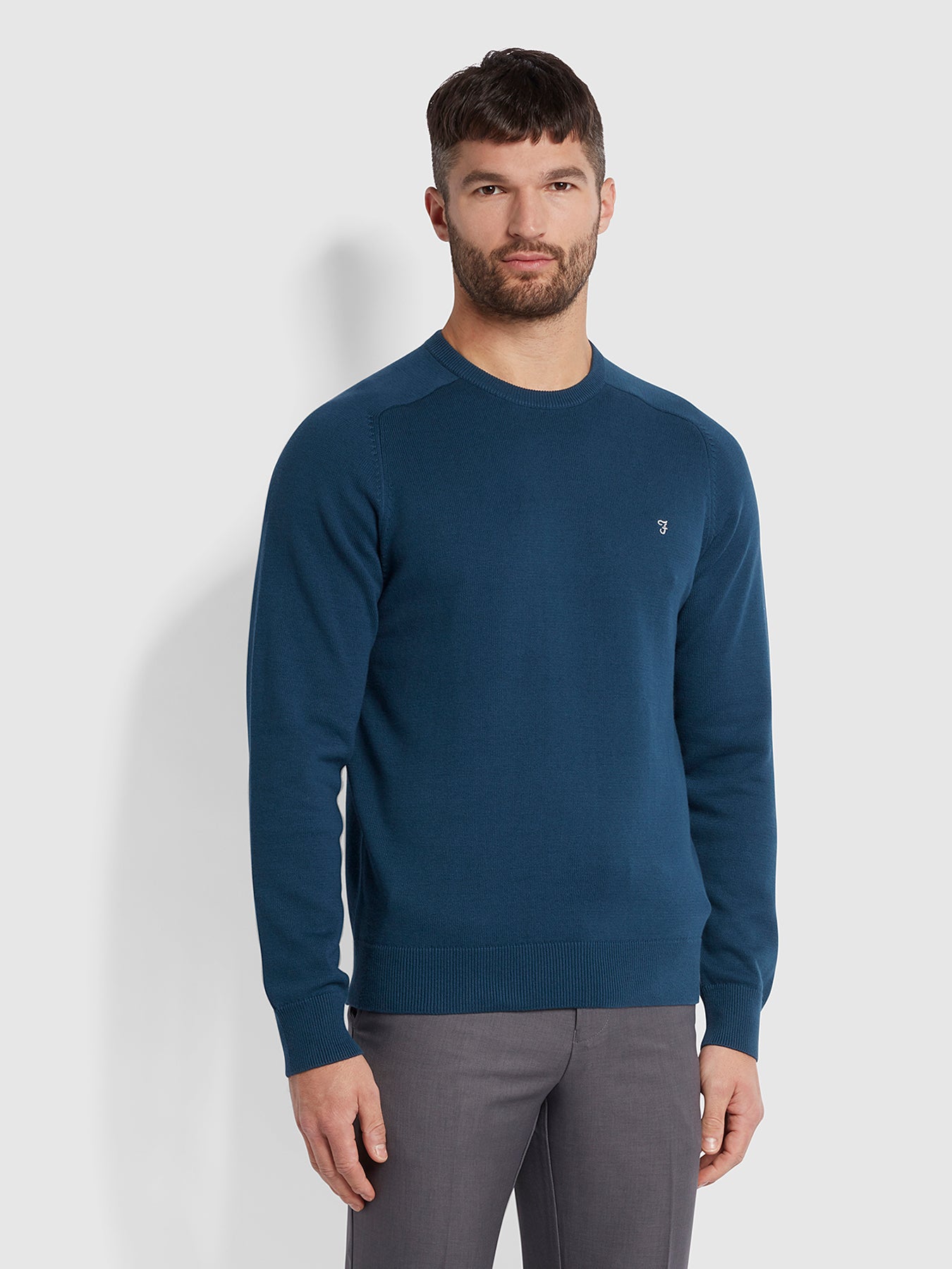 Farah Stern Cotton Crew Jumper In Blue