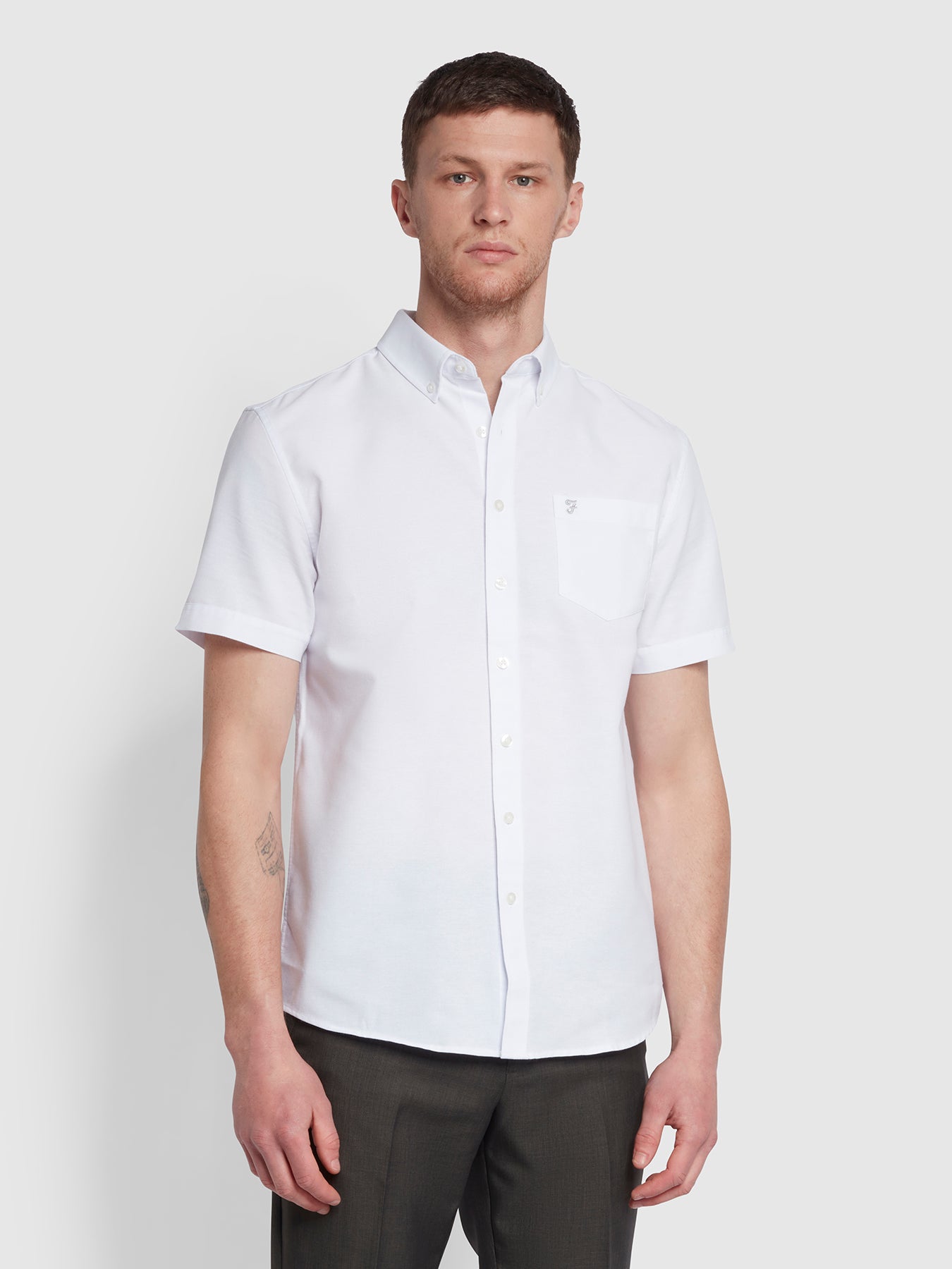 Farah Drayton Short Sleeve Oxford Shirt In White