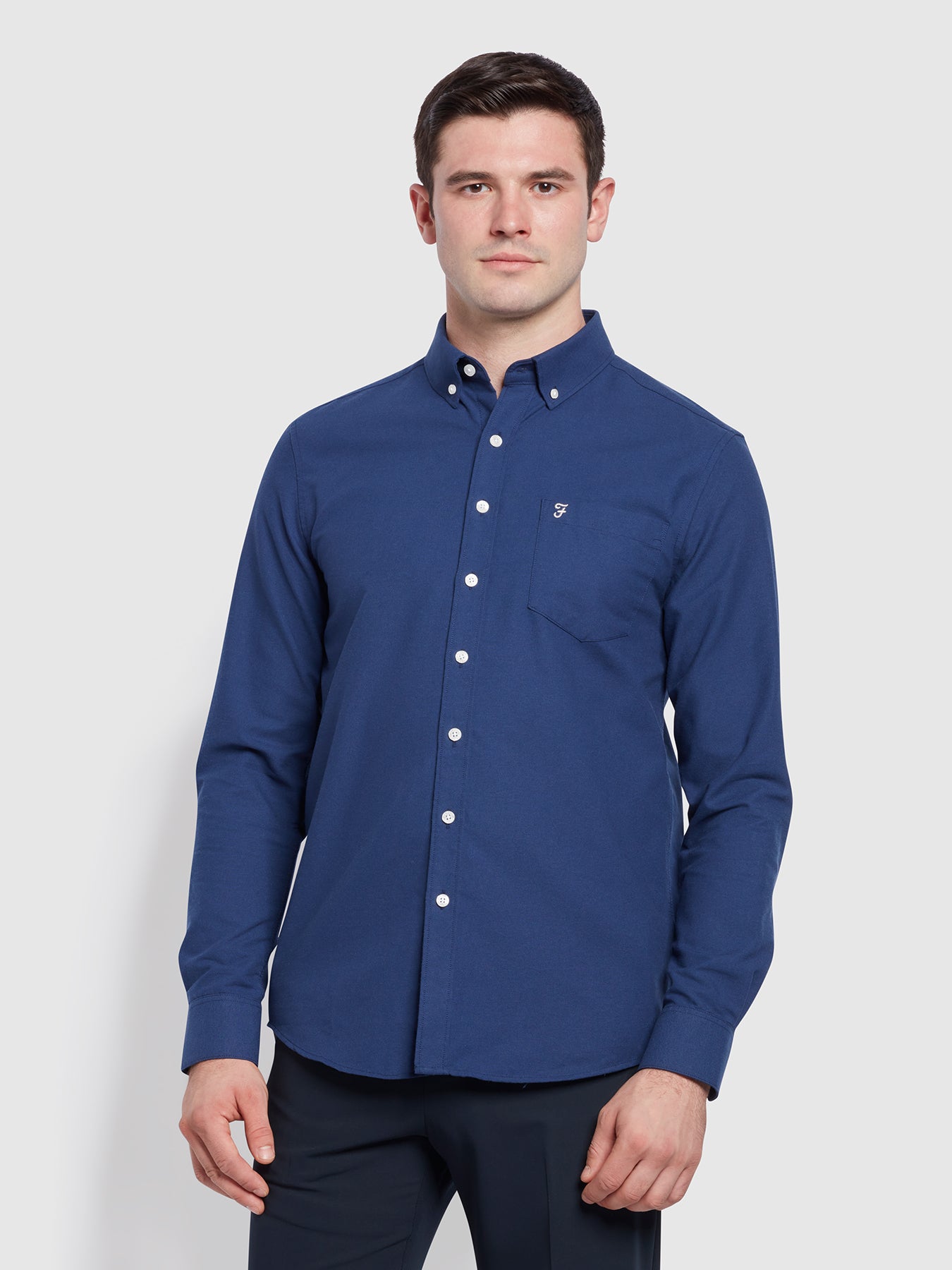 View Drayton Modern Fit Long Sleeve Oxford Shirt In Midnight Blue information