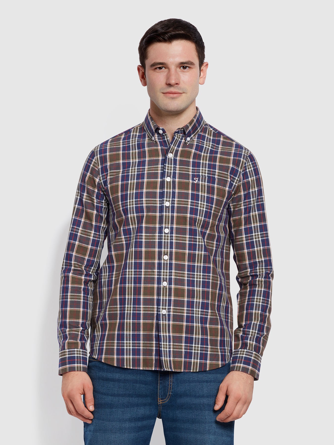 Farah Edina Modern Fit Check Oxford Shirt In Green