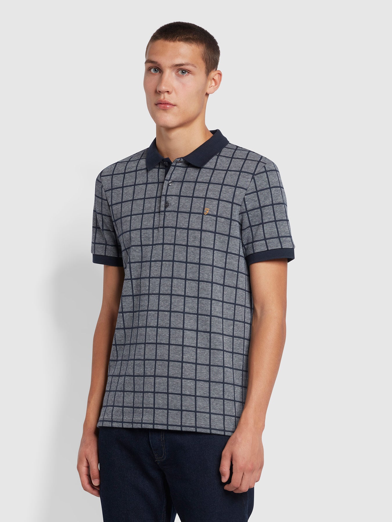 View Hunningale Slim Fit Check Polo Shirt In Grey Marl information